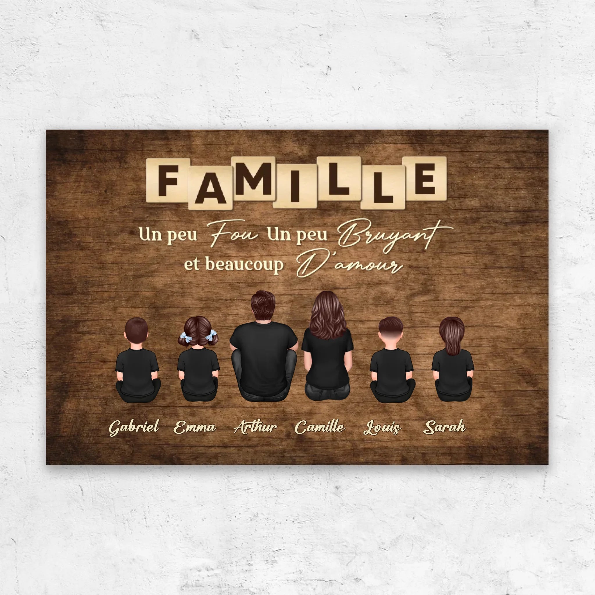 Toile personnalisée "Famille, folie, bruit et beaucoup d'amour"