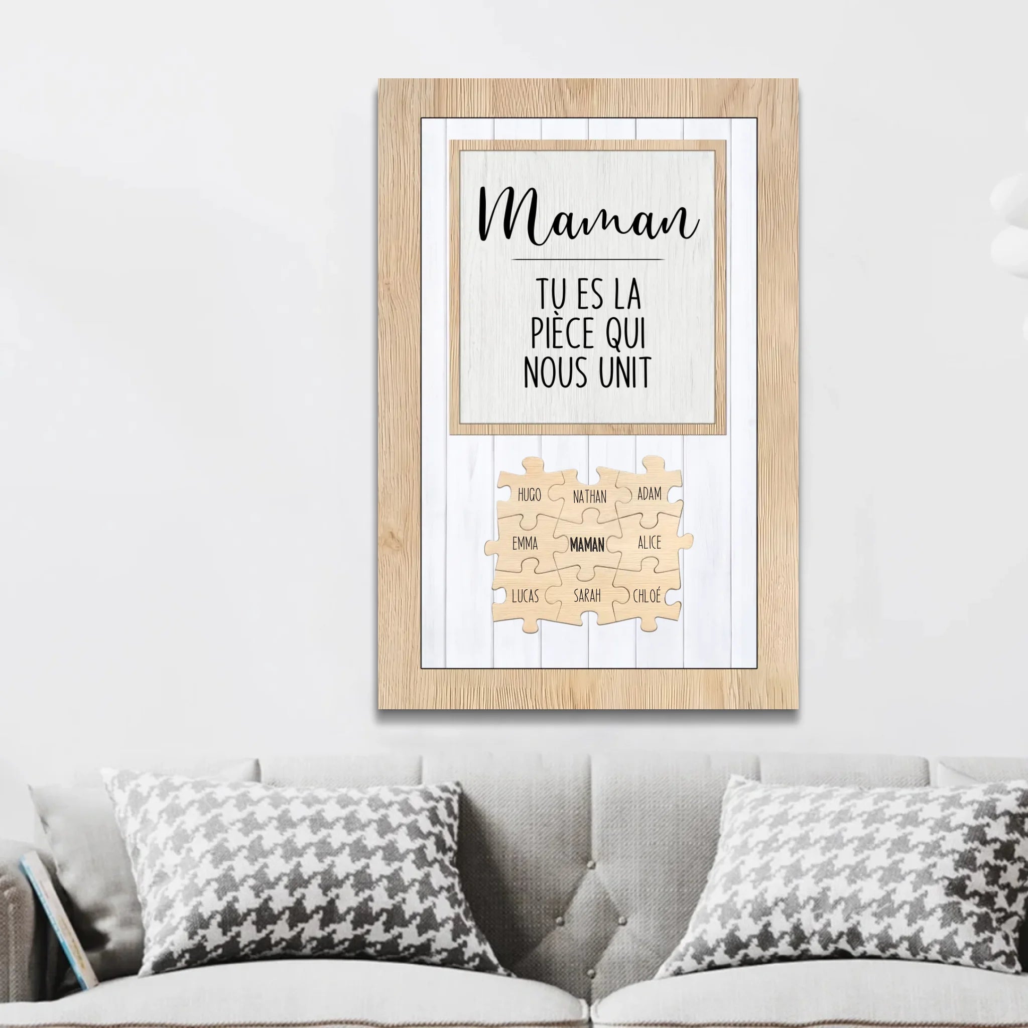 Toile personnalisée – Maman, tu es la pièce du puzzle qui nous unit