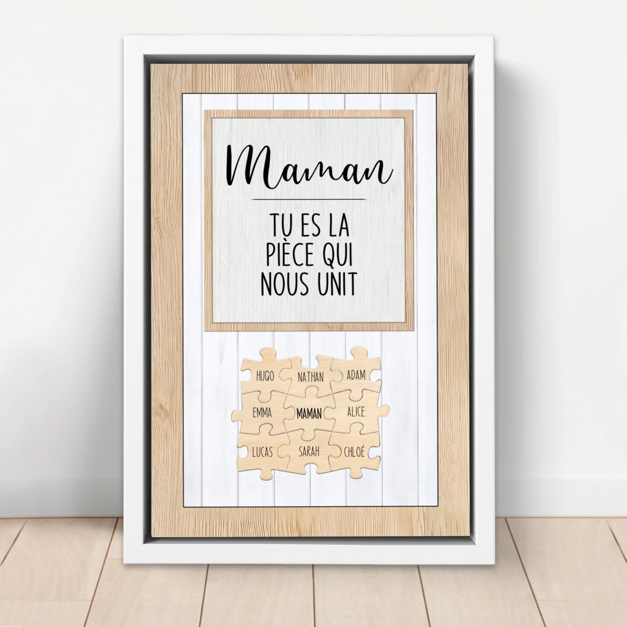 Toile personnalisée – Maman, tu es la pièce du puzzle qui nous unit