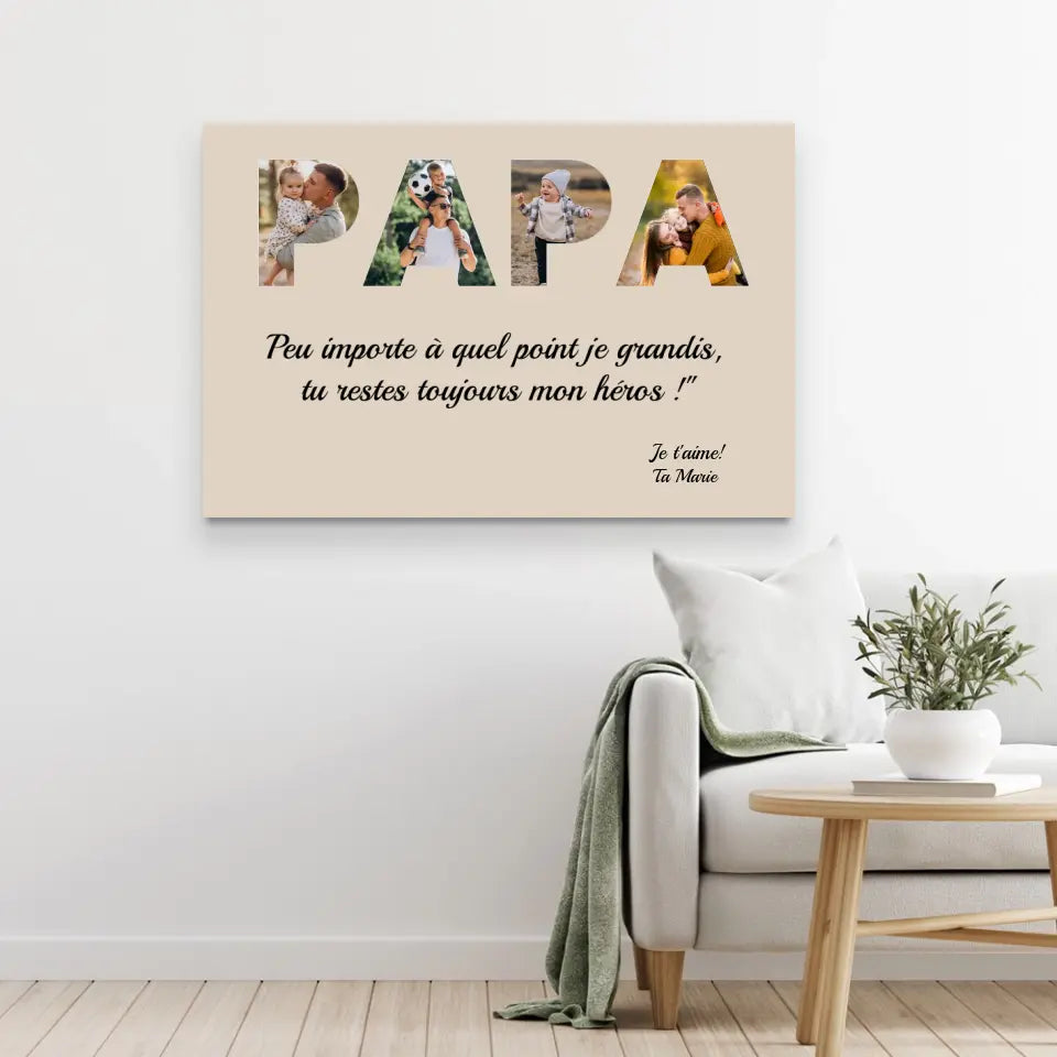 Toile personnalisée "Papa reste mon héros"