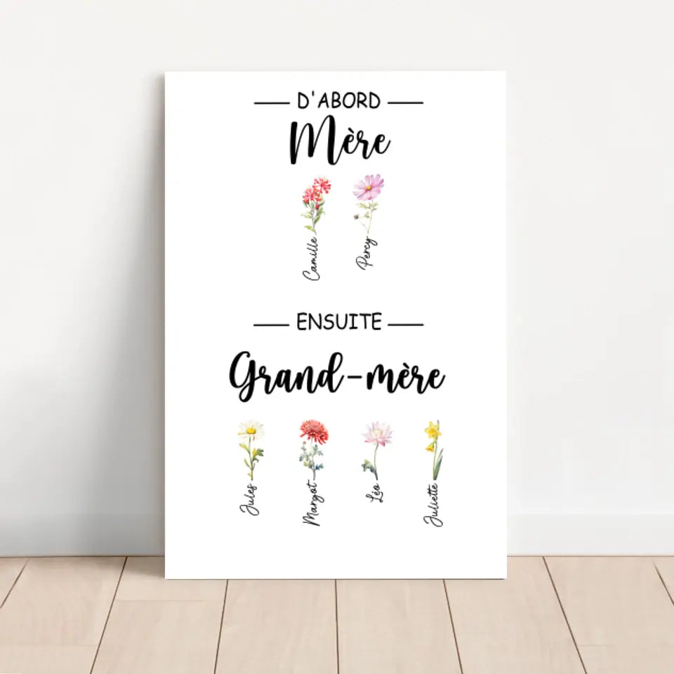 Toile personnalisée "D'abord maman, ensuite grand-mère"