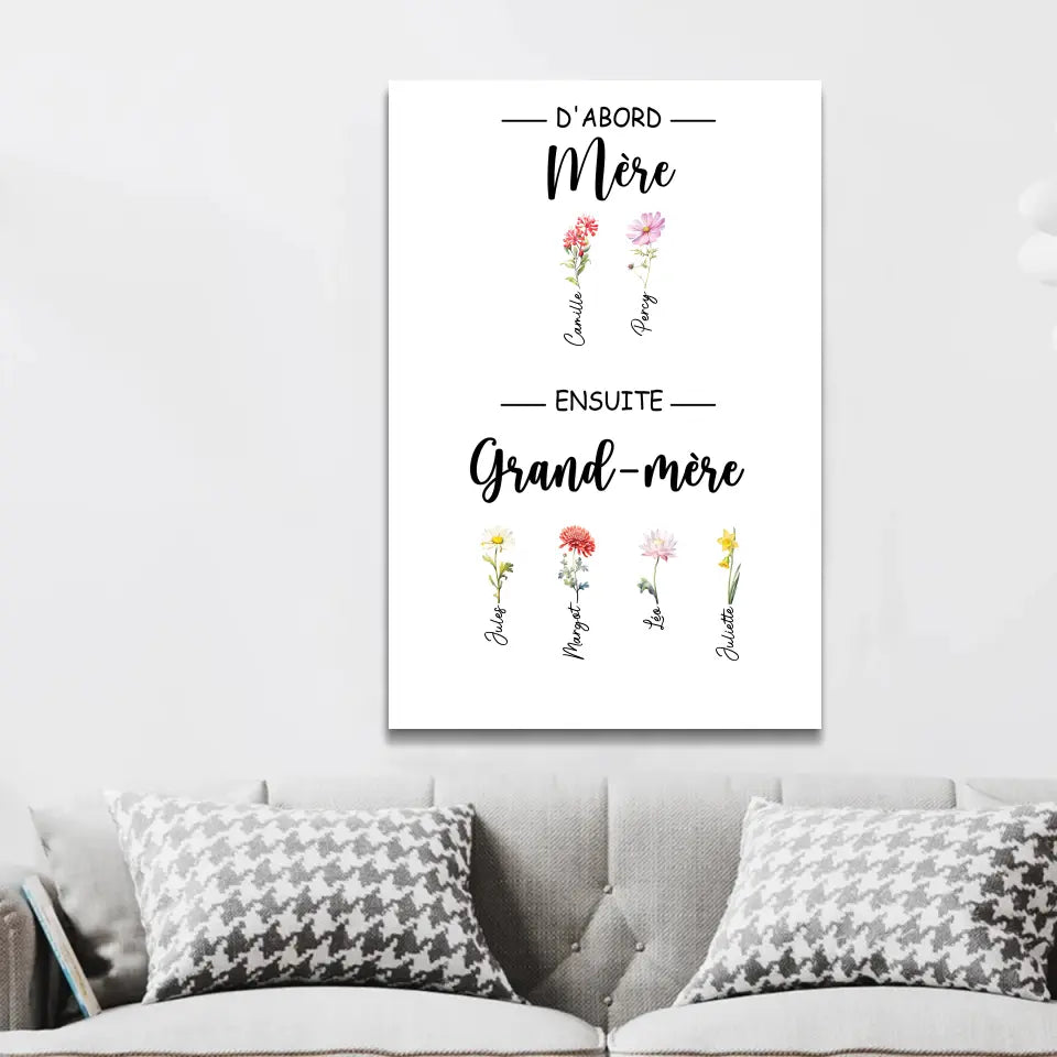 Toile personnalisée "D'abord maman, ensuite grand-mère"