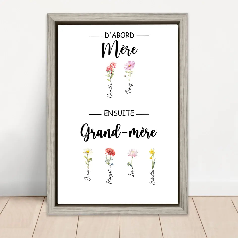 Toile personnalisée "D'abord maman, ensuite grand-mère"