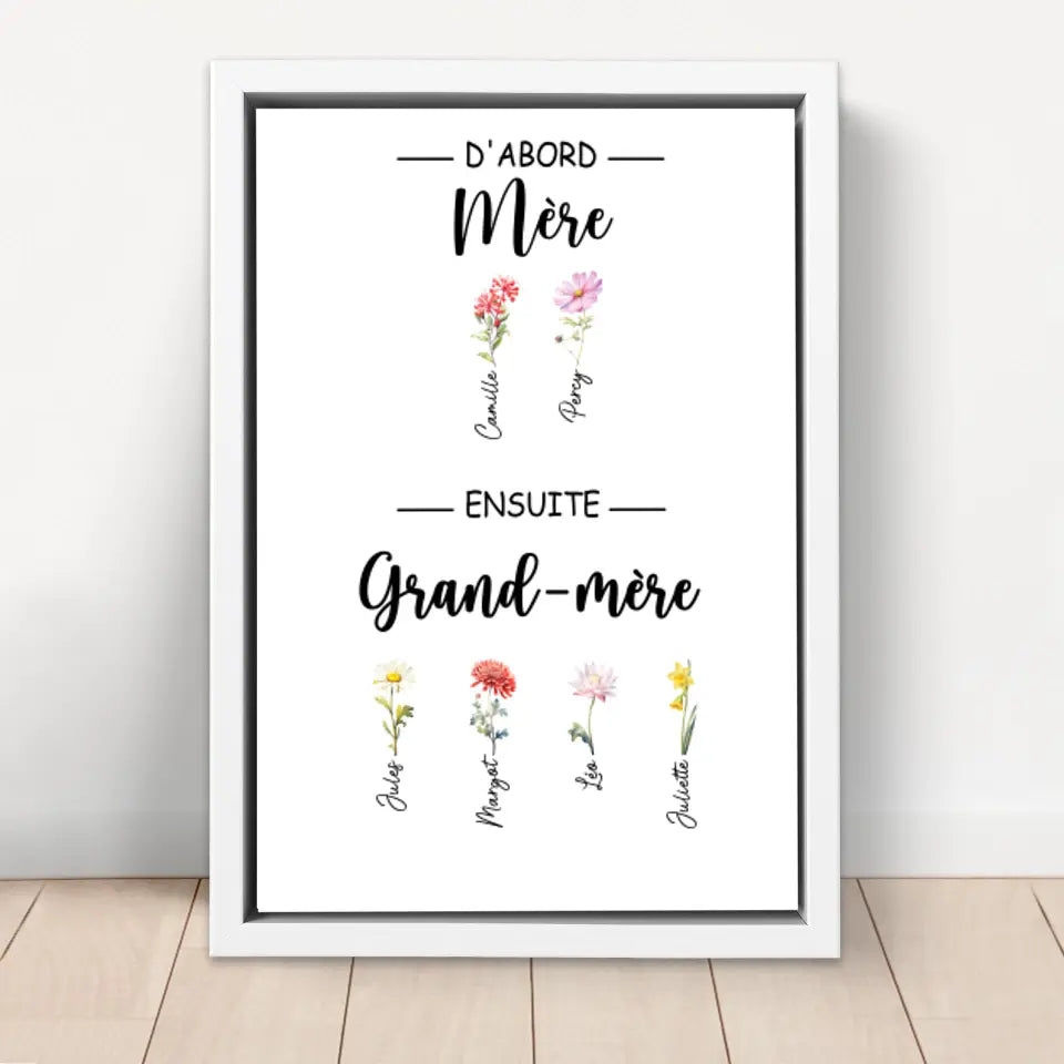 Toile personnalisée "D'abord maman, ensuite grand-mère"