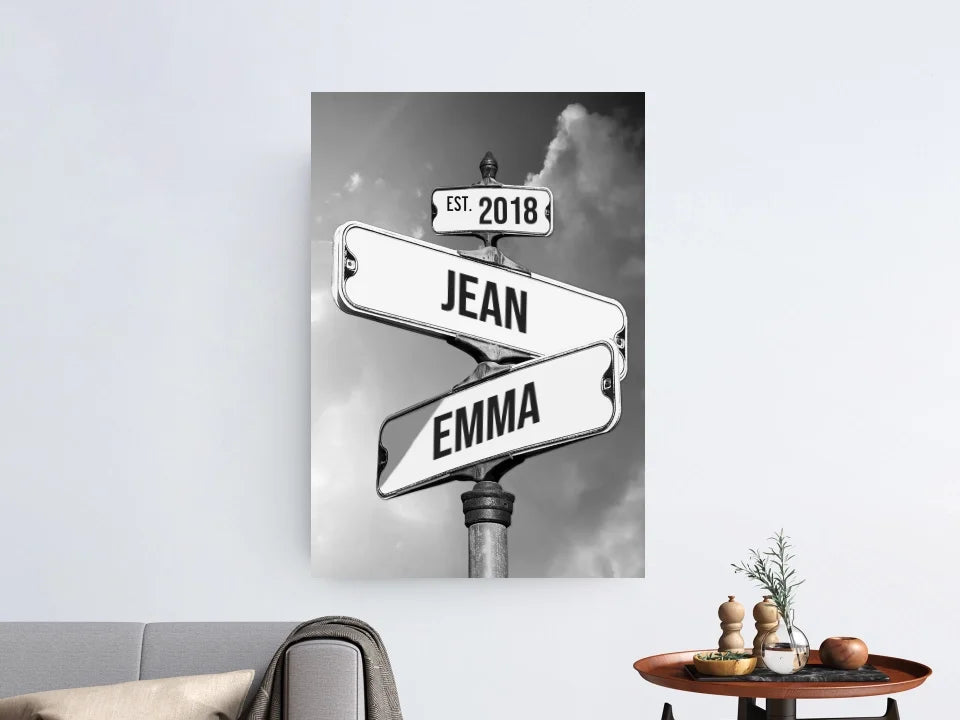 Toile personnalisée "Panneau de signalisation vintage pour couples"