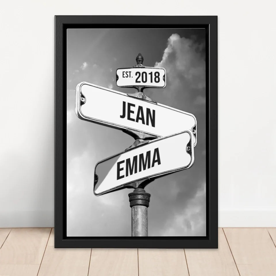 Toile personnalisée "Panneau de signalisation vintage pour couples"