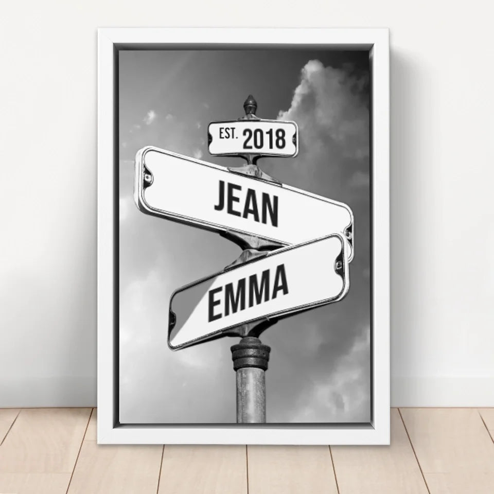 Toile personnalisée "Panneau de signalisation vintage pour couples"