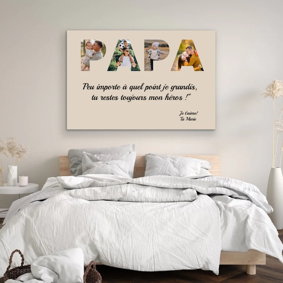 Toile personnalisée "Papa reste mon héros"