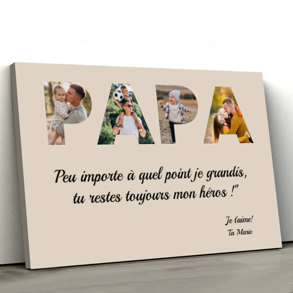 Toile personnalisée "Papa reste mon héros"