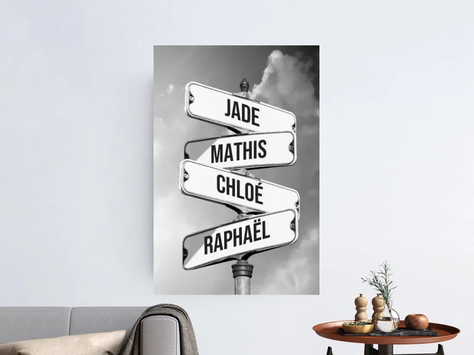 Toile personnalisée "Panneau de signalisation vintage pour les familles"