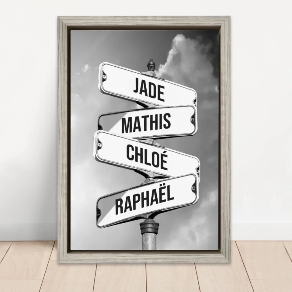 Toile personnalisée "Panneau de signalisation vintage pour les familles"