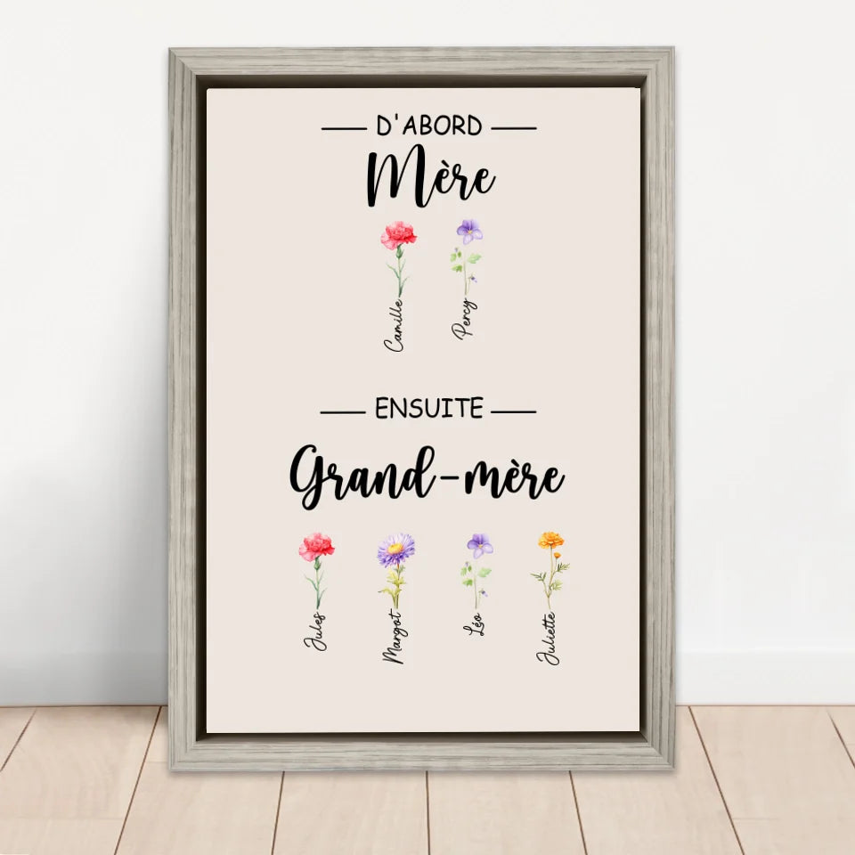 Toile personnalisée "D'abord maman, ensuite grand-mère"