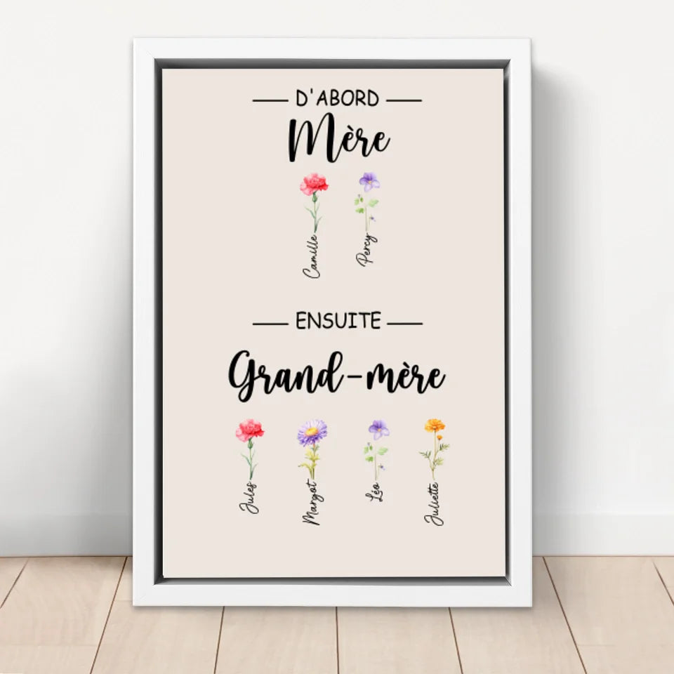 Toile personnalisée "D'abord maman, ensuite grand-mère"