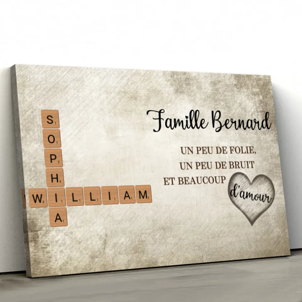 Toile personnalisée “Un peu de folie, un peu de bruit et beaucoup d'amour - Mots croisés”