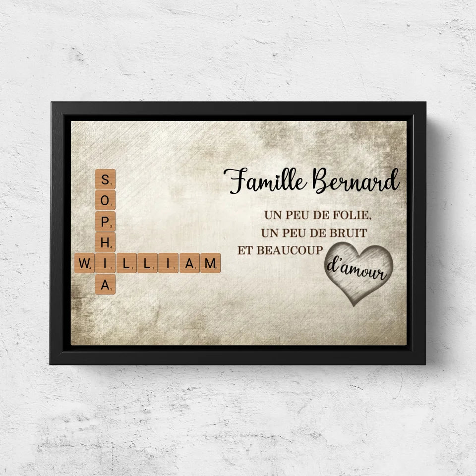 Toile personnalisée “Un peu de folie, un peu de bruit et beaucoup d'amour - Mots croisés”