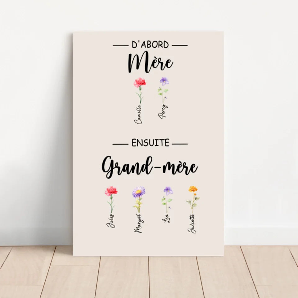 Toile personnalisée "D'abord maman, ensuite grand-mère"