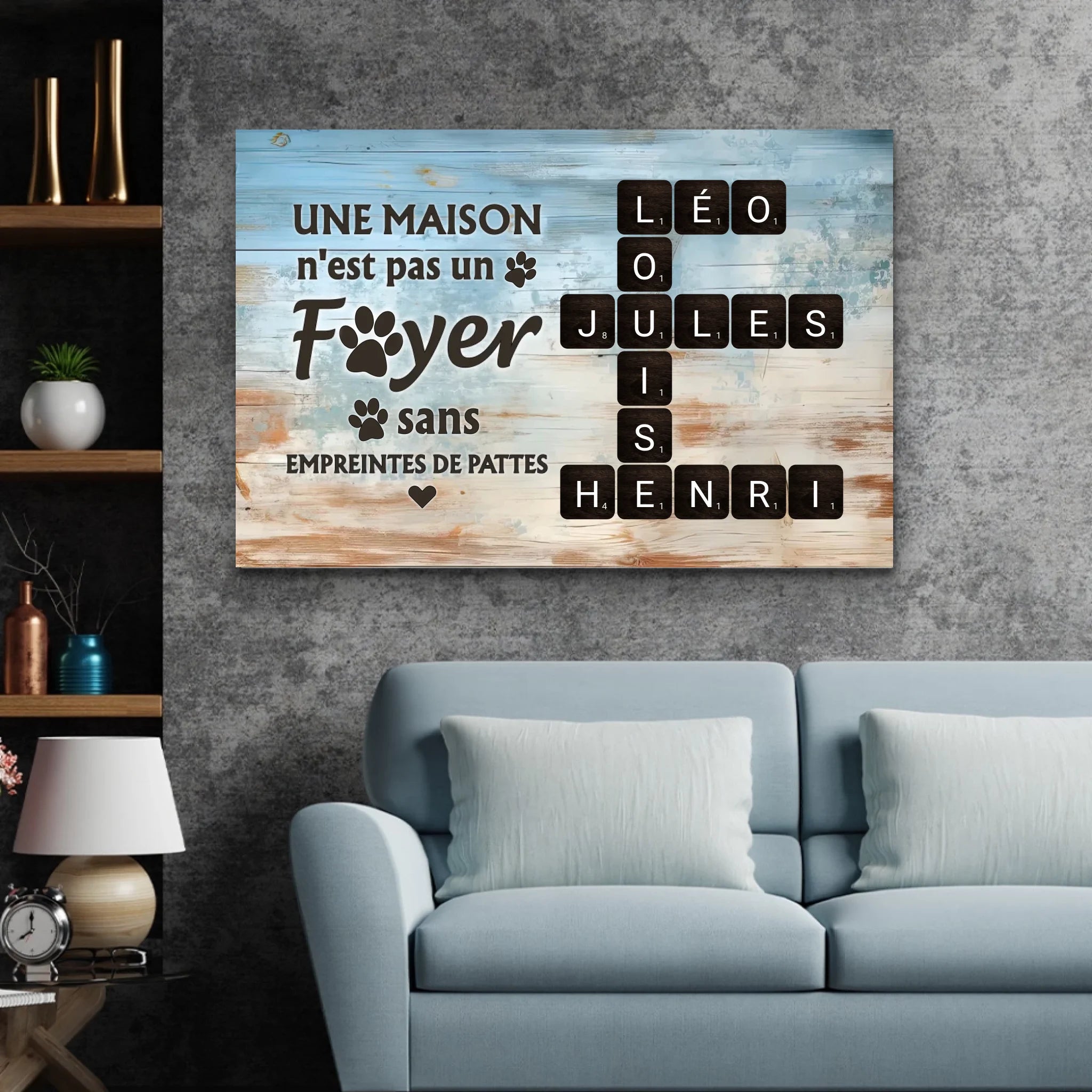 Toile personnalisée "Une maison n'est pas un foyer sans empreintes de pattes"