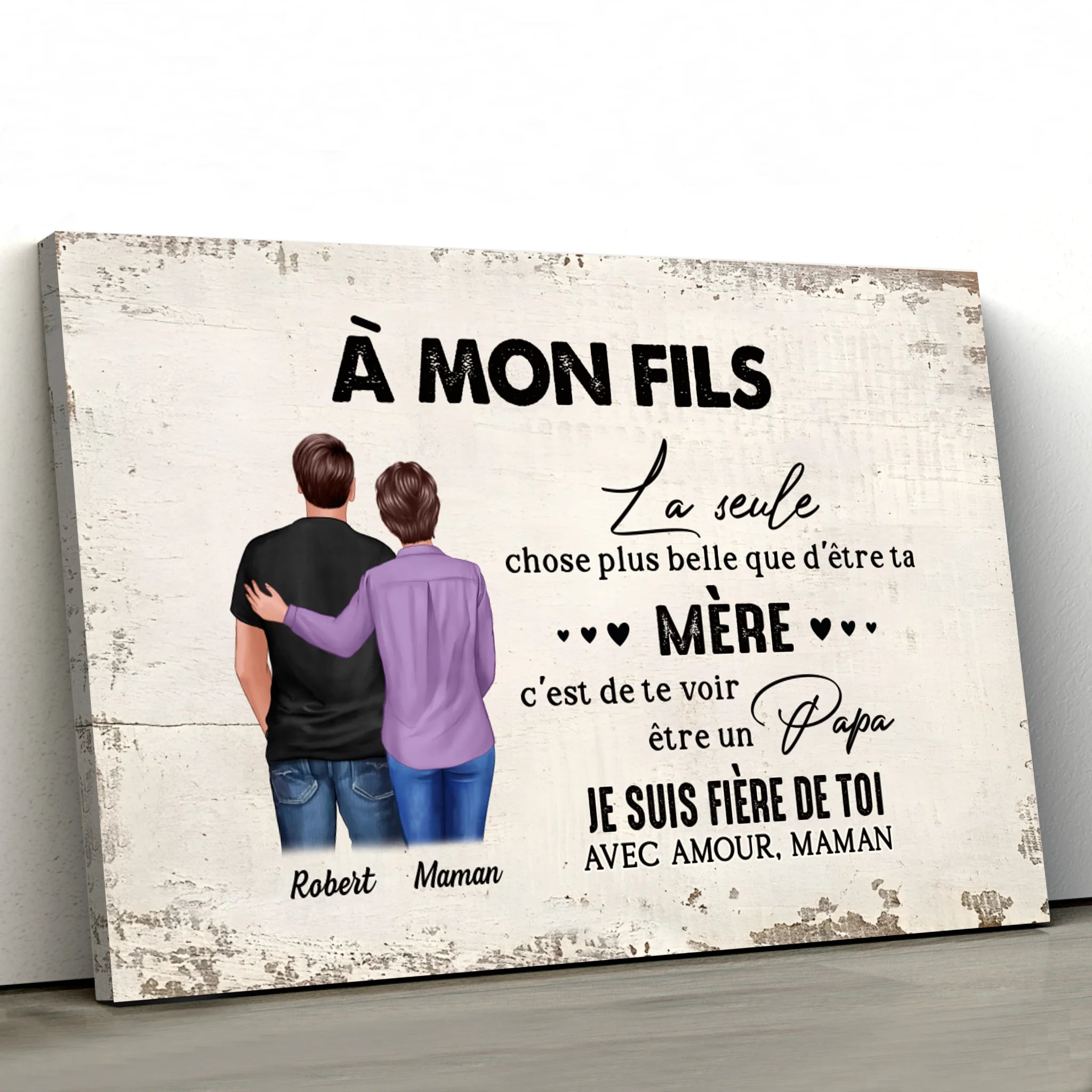 Toile personnalisée "De mère en fils - cadeau pour la fête des pères"