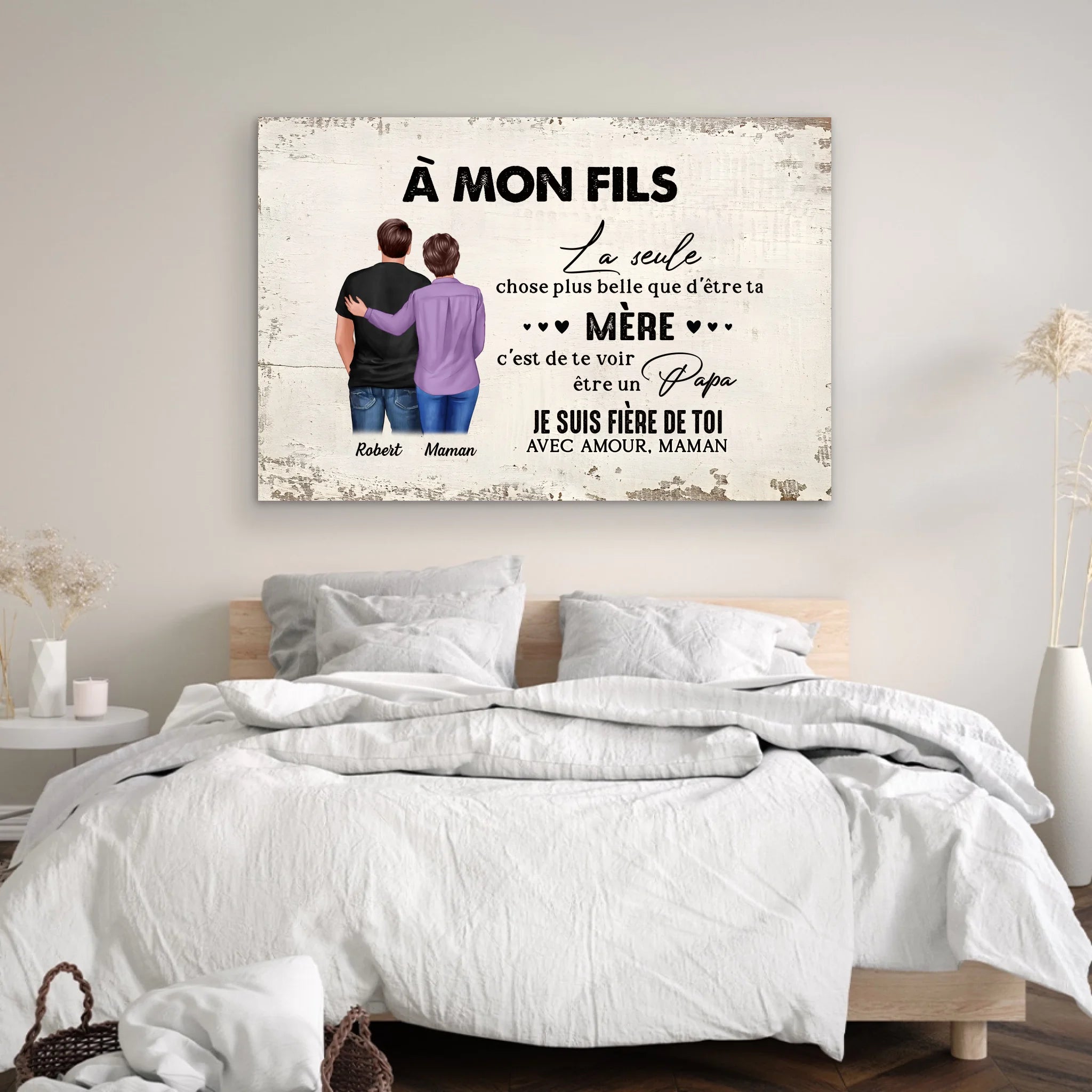 Toile personnalisée "De mère en fils - cadeau pour la fête des pères"