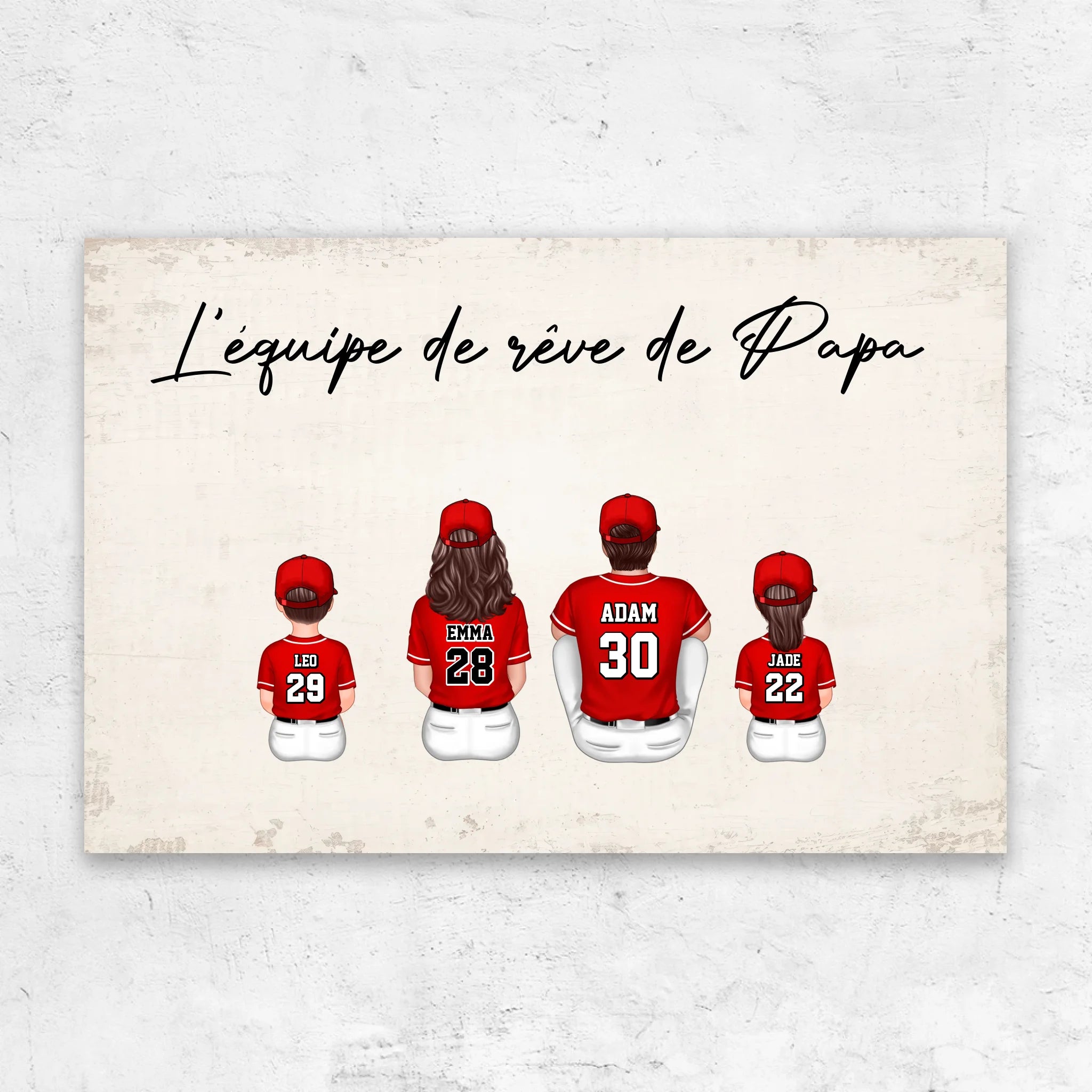 Toile personnalisée "L'équipe de rêve de Papa - Baseball"