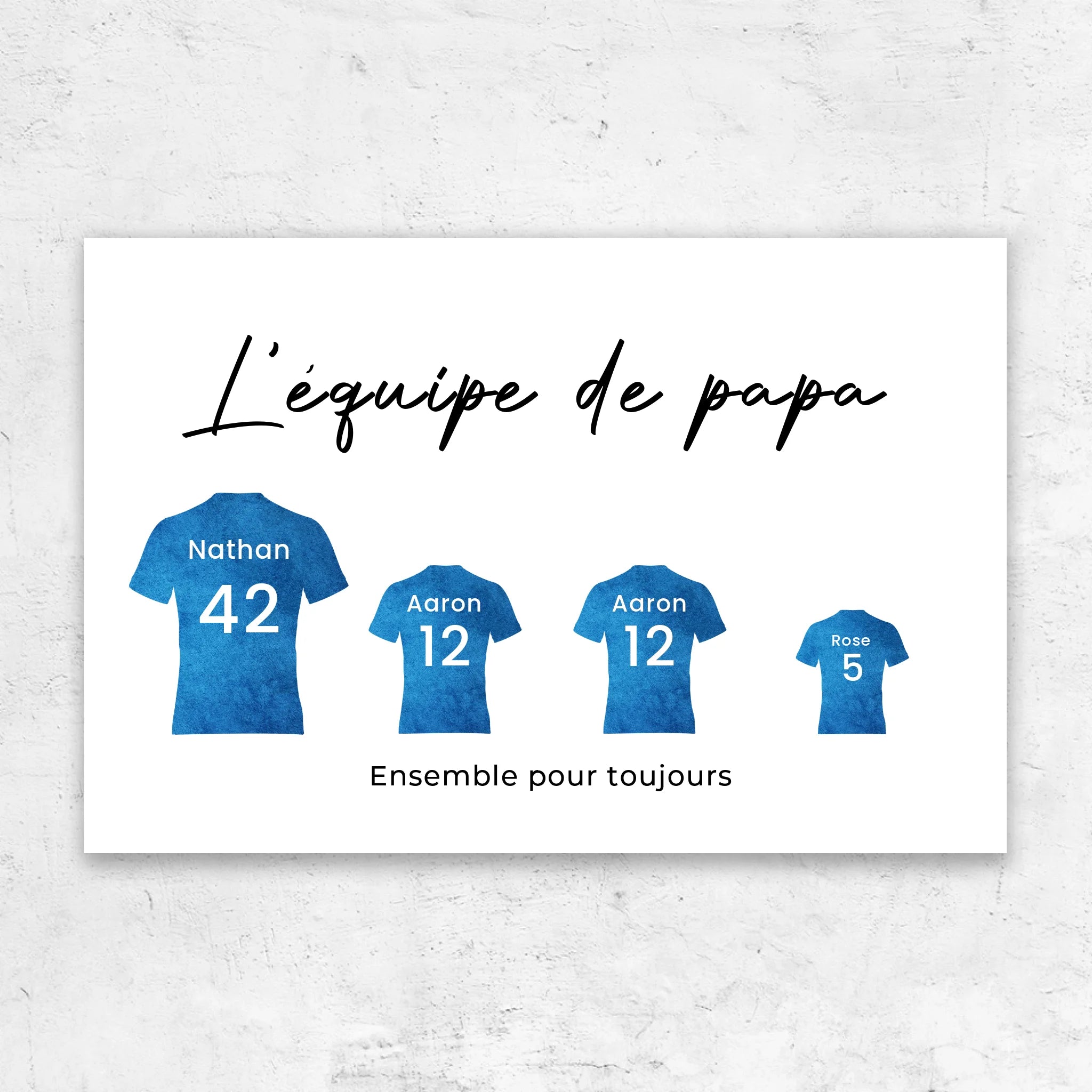 Toile personnalisée "L'équipe de foot de papa avec des maillots personnalisables"