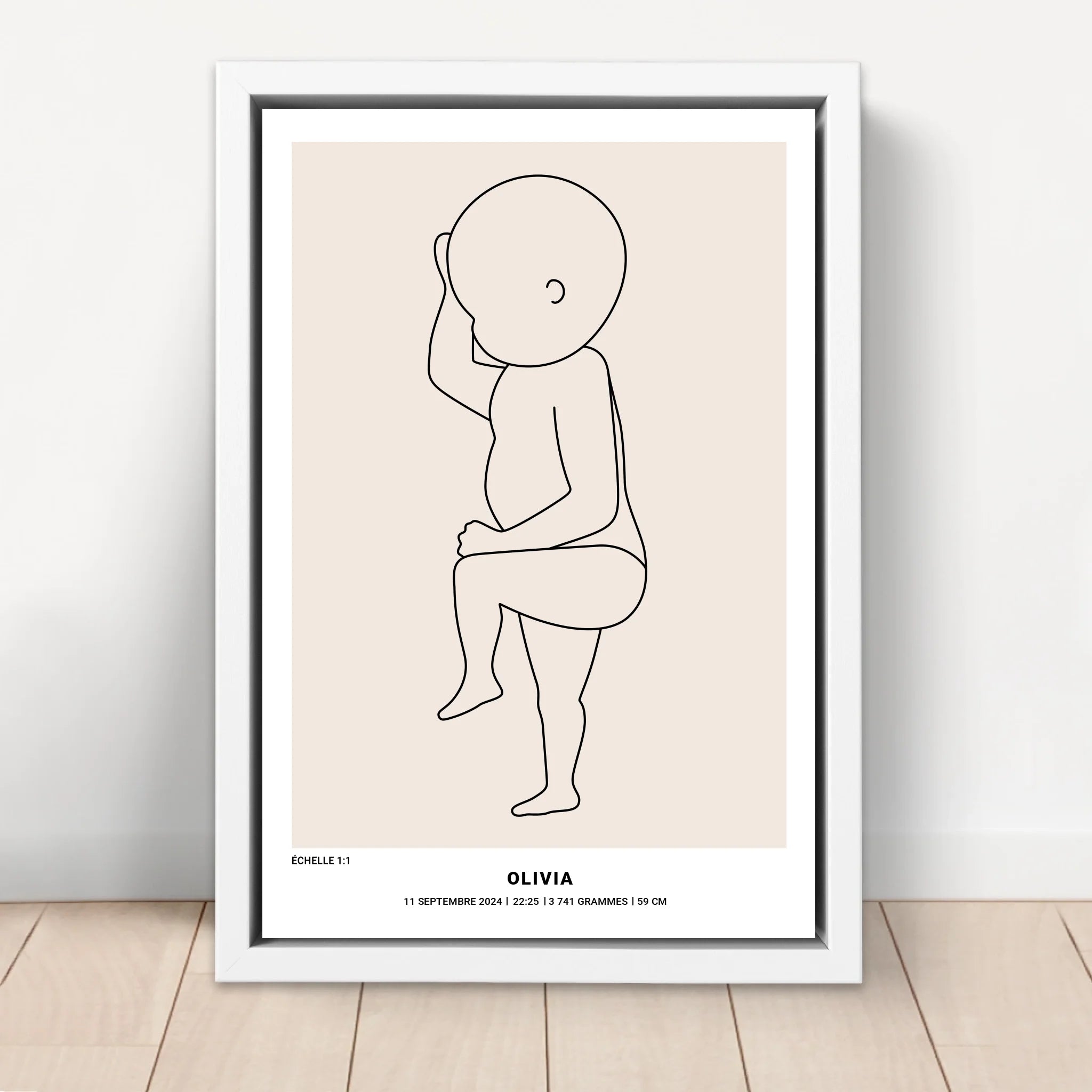 Toile personnalisée – Art au trait de naissance de bébé