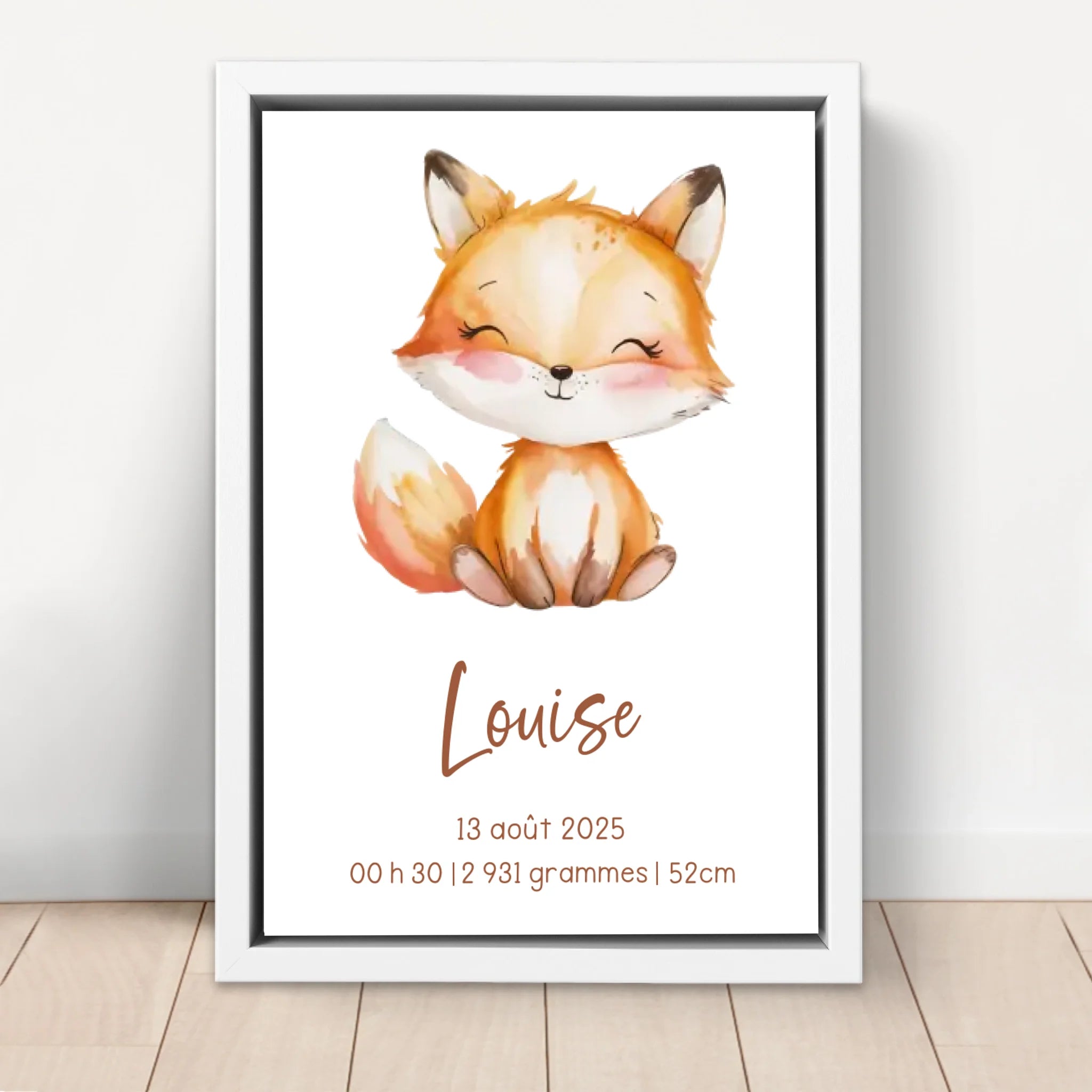 Toile personnalisée – Cadeau de naissance avec motif animalier