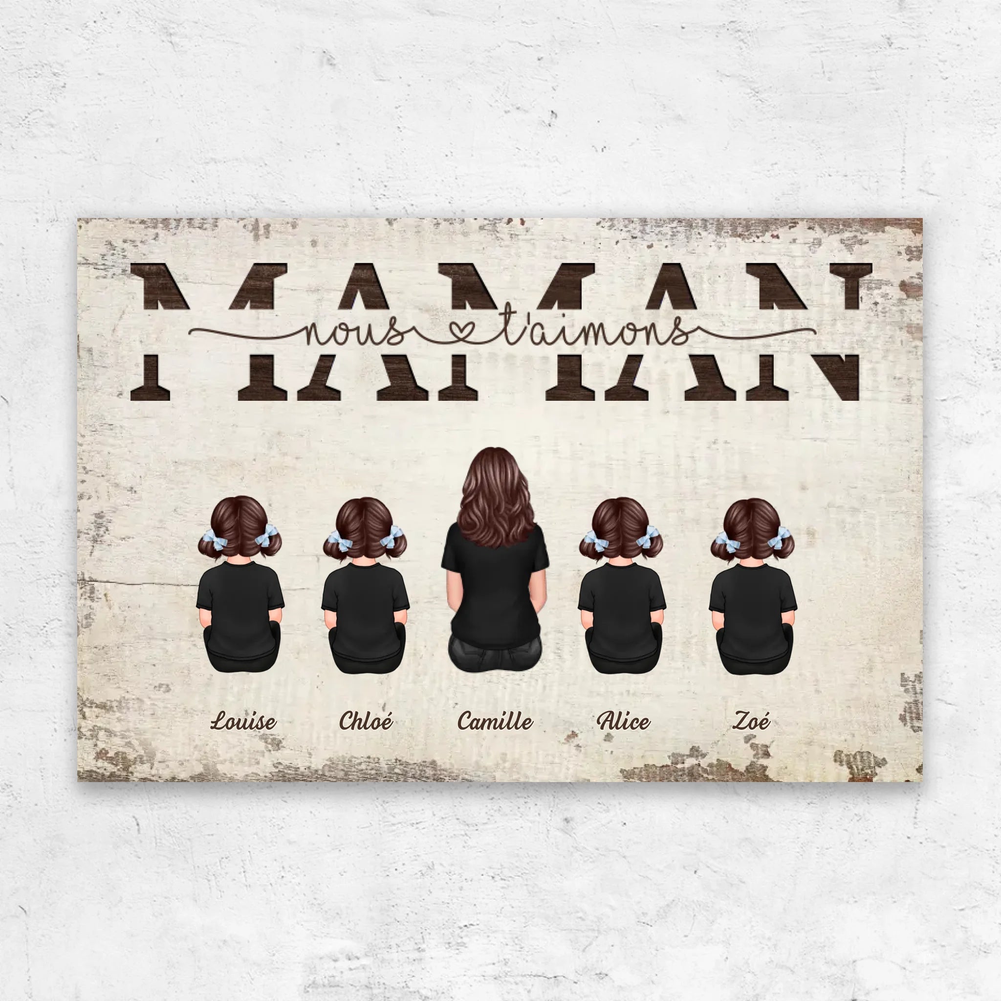 Toile personnalisée "Maman, nous t'aimons - Avec les membres de la famille"