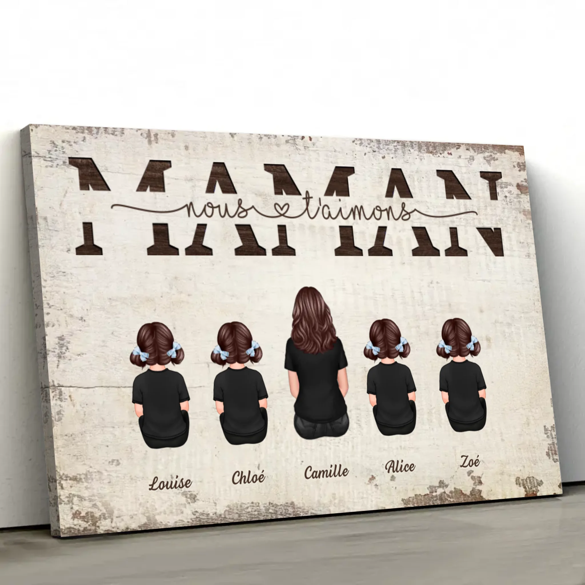 Toile personnalisée "Maman, nous t'aimons - Avec les membres de la famille"
