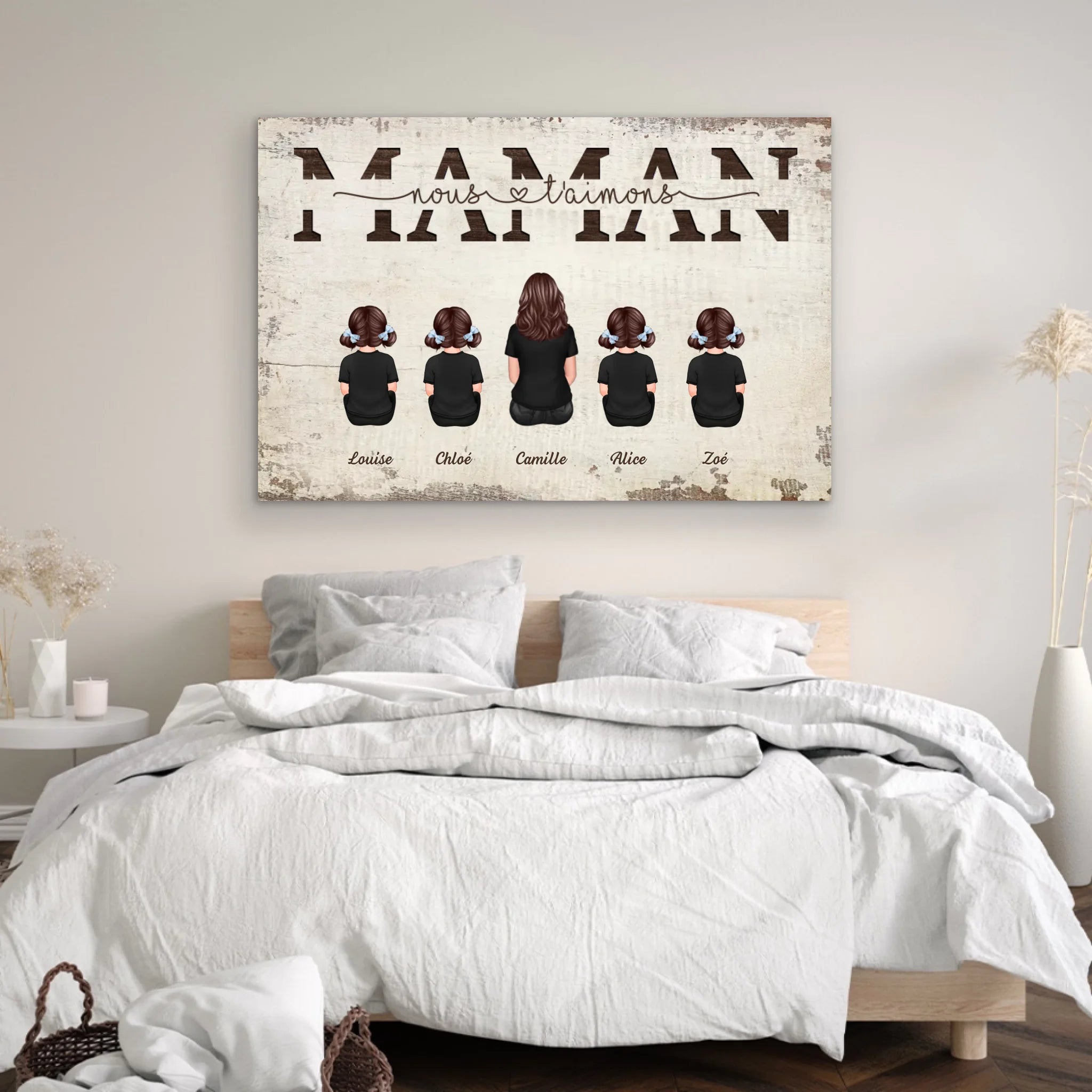 Toile personnalisée "Maman, nous t'aimons - Avec les membres de la famille"