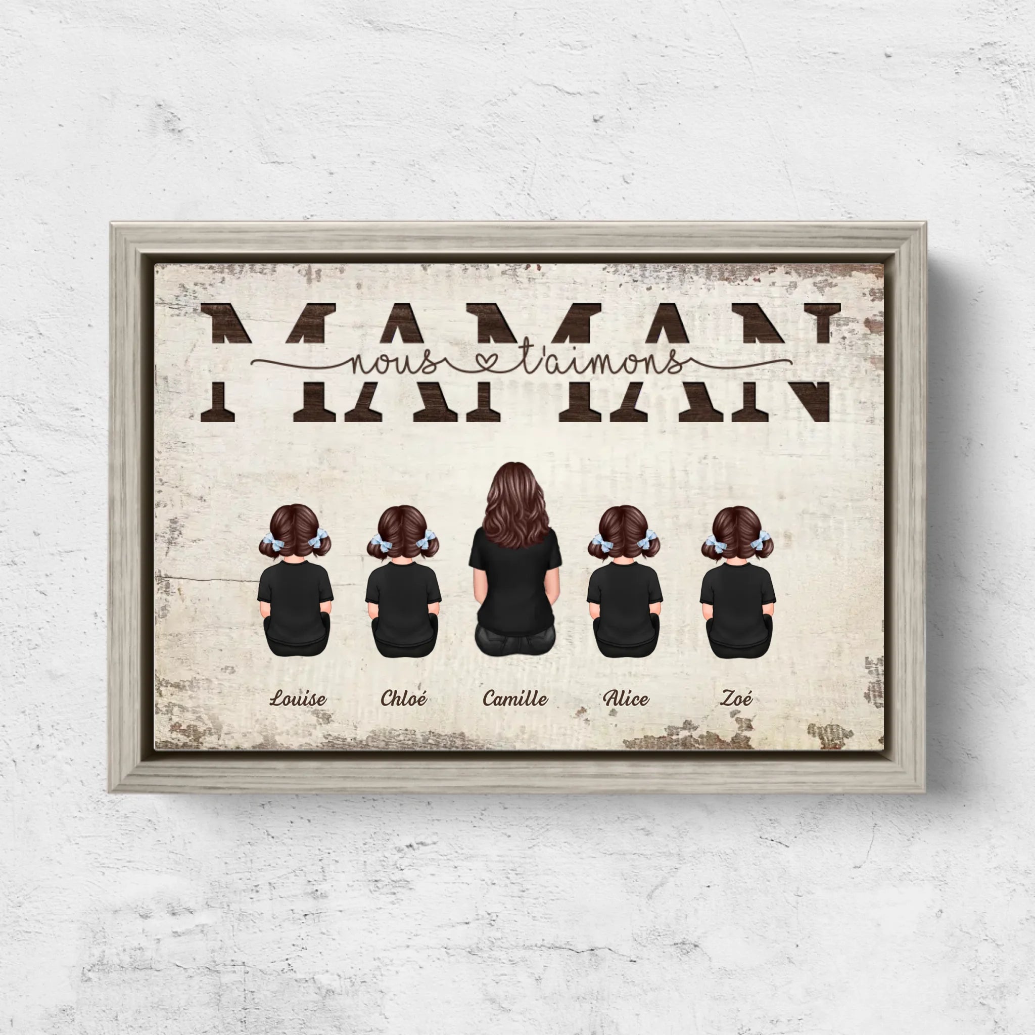 Toile personnalisée "Maman, nous t'aimons - Avec les membres de la famille"