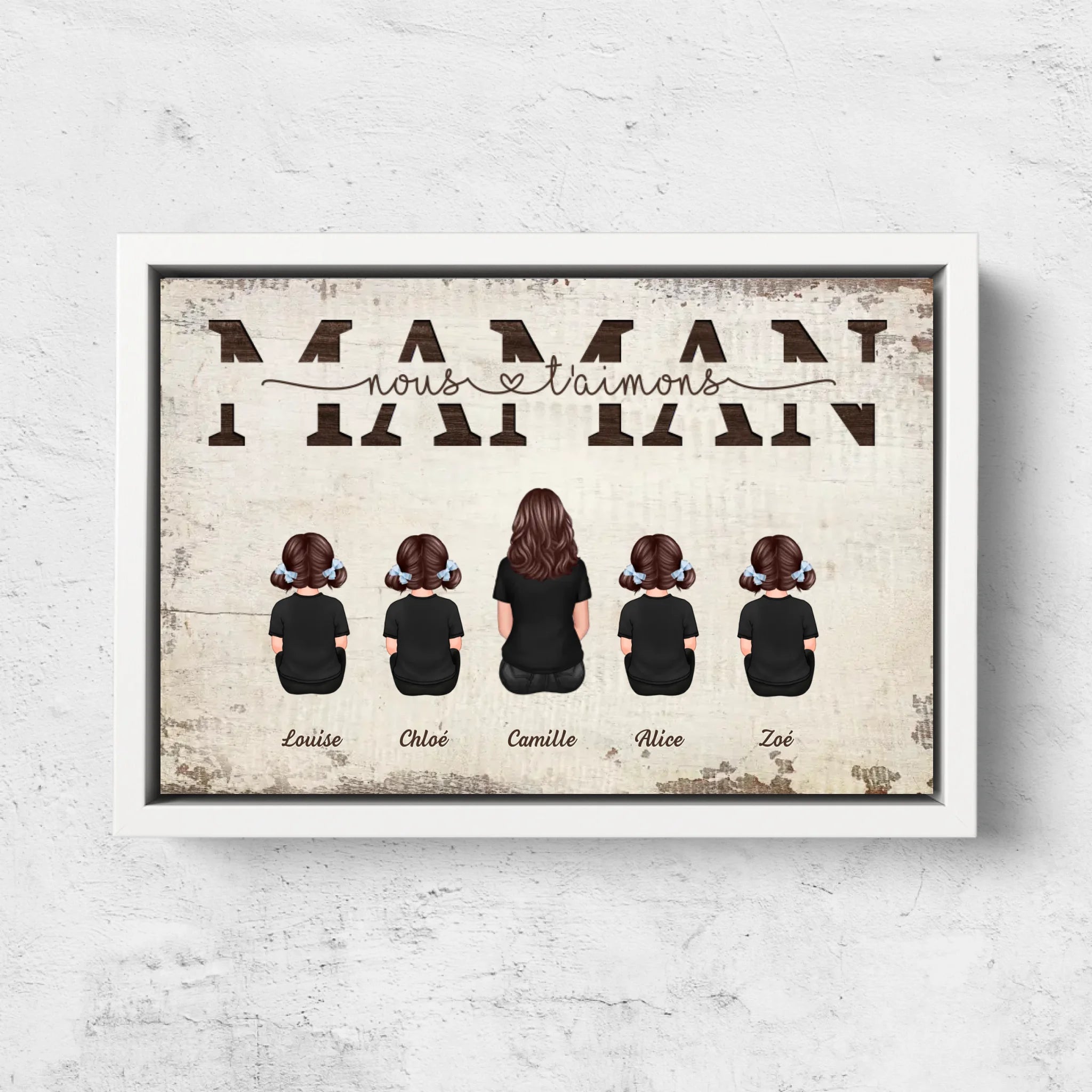 Toile personnalisée "Maman, nous t'aimons - Avec les membres de la famille"