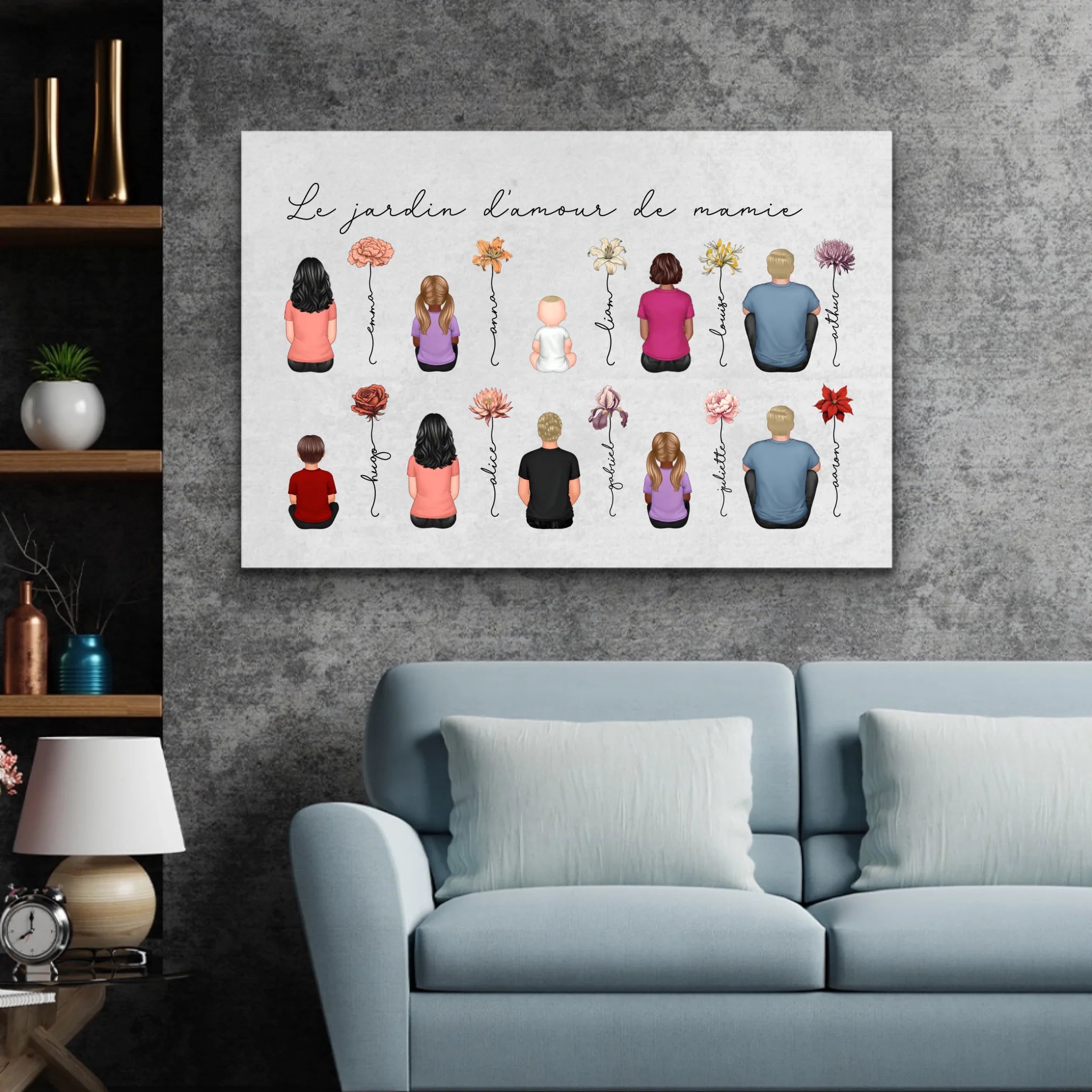 Toile personnalisée – Jardin vintage des fleurs de mois de naissance