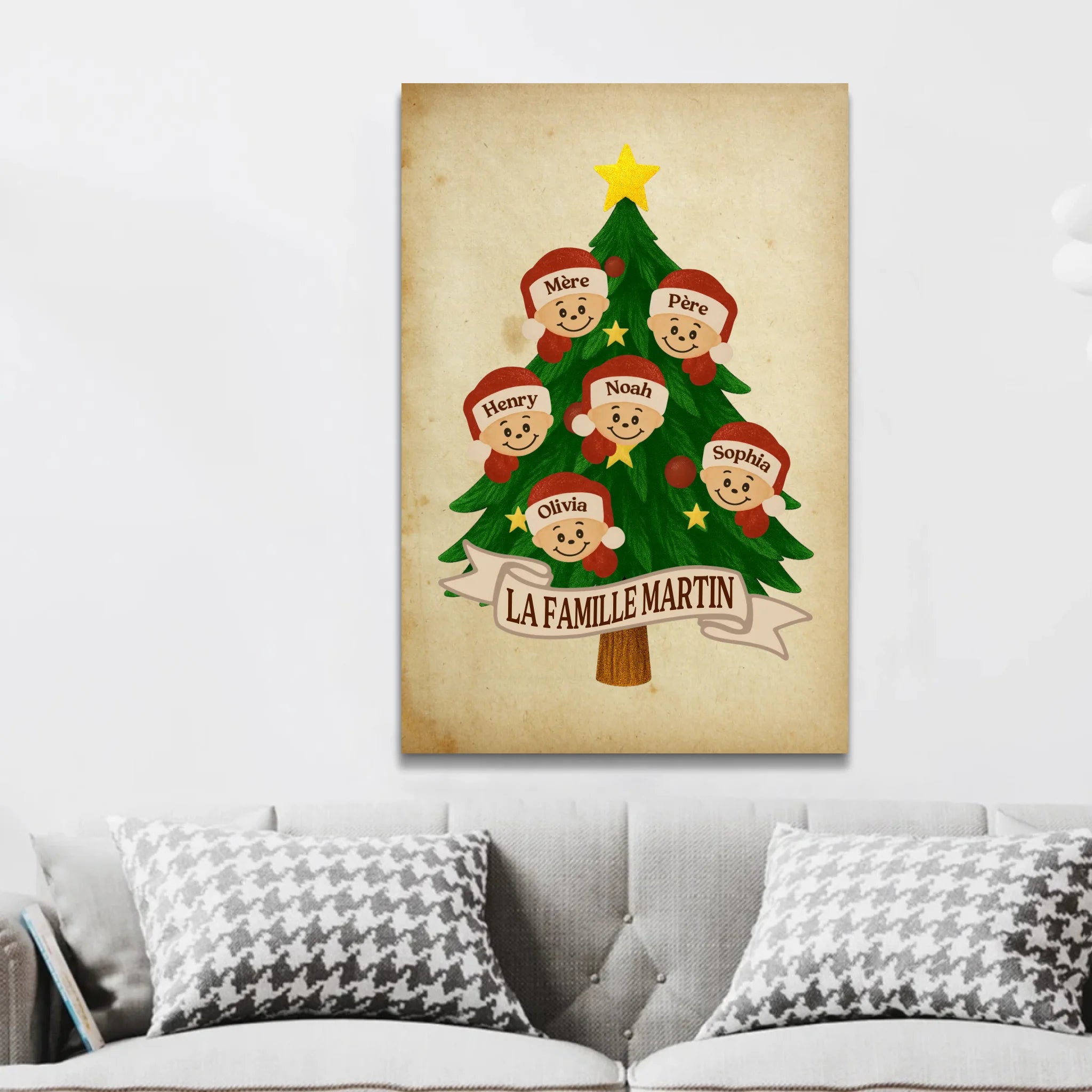 Toile personnalisée – Arbre du Nom de Famille du Père Noël