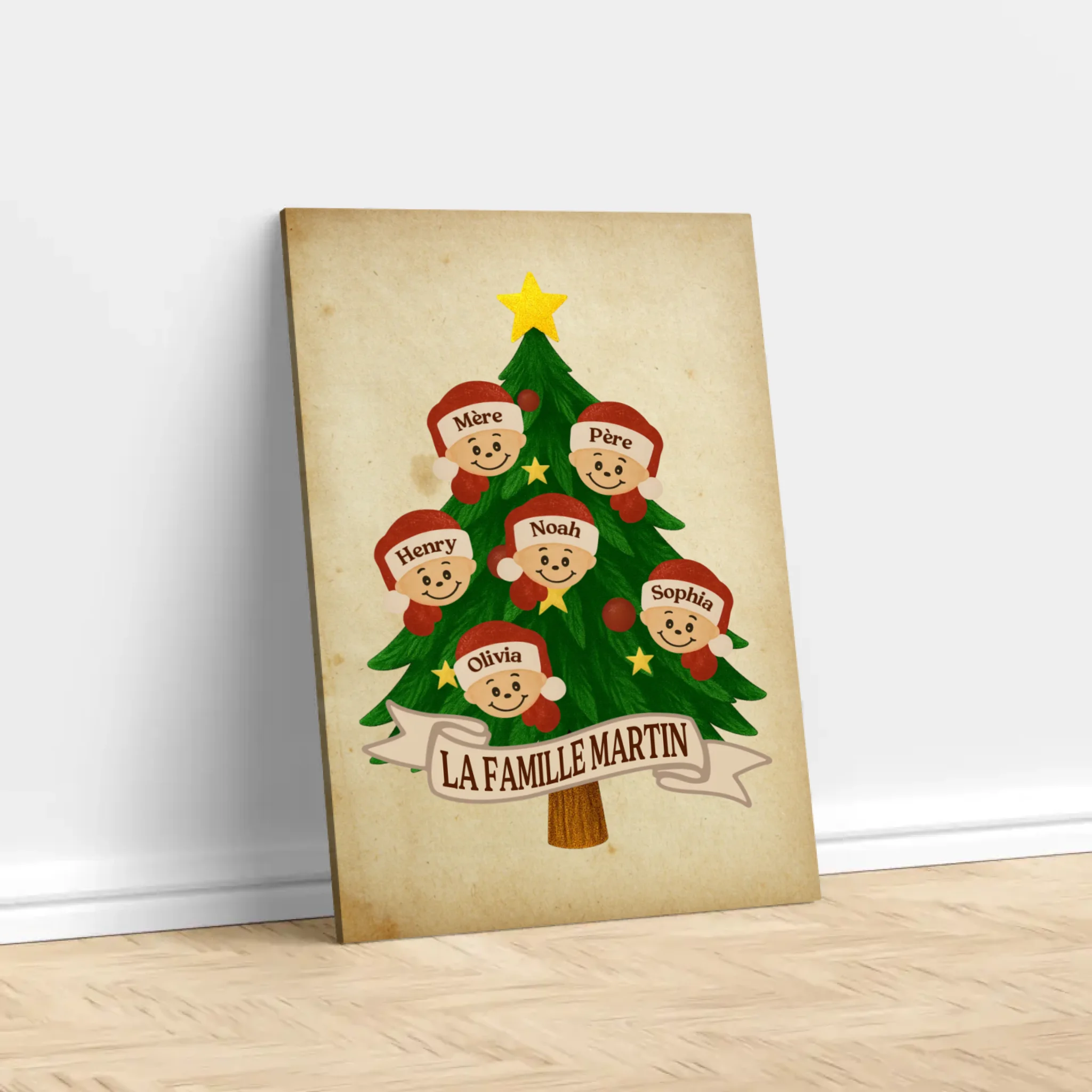 Toile personnalisée – Arbre du Nom de Famille du Père Noël