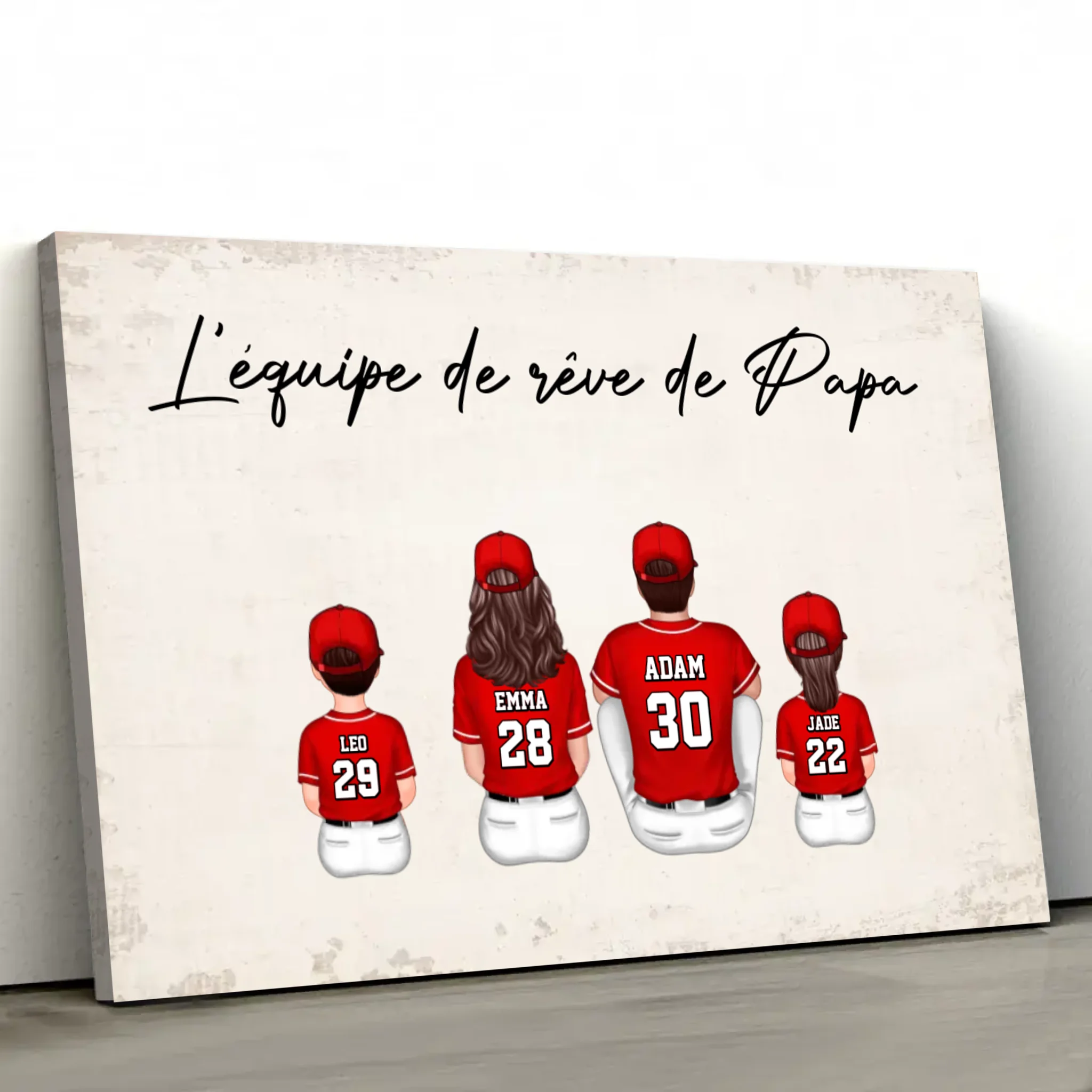 Toile personnalisée "L'équipe de rêve de Papa - Baseball"