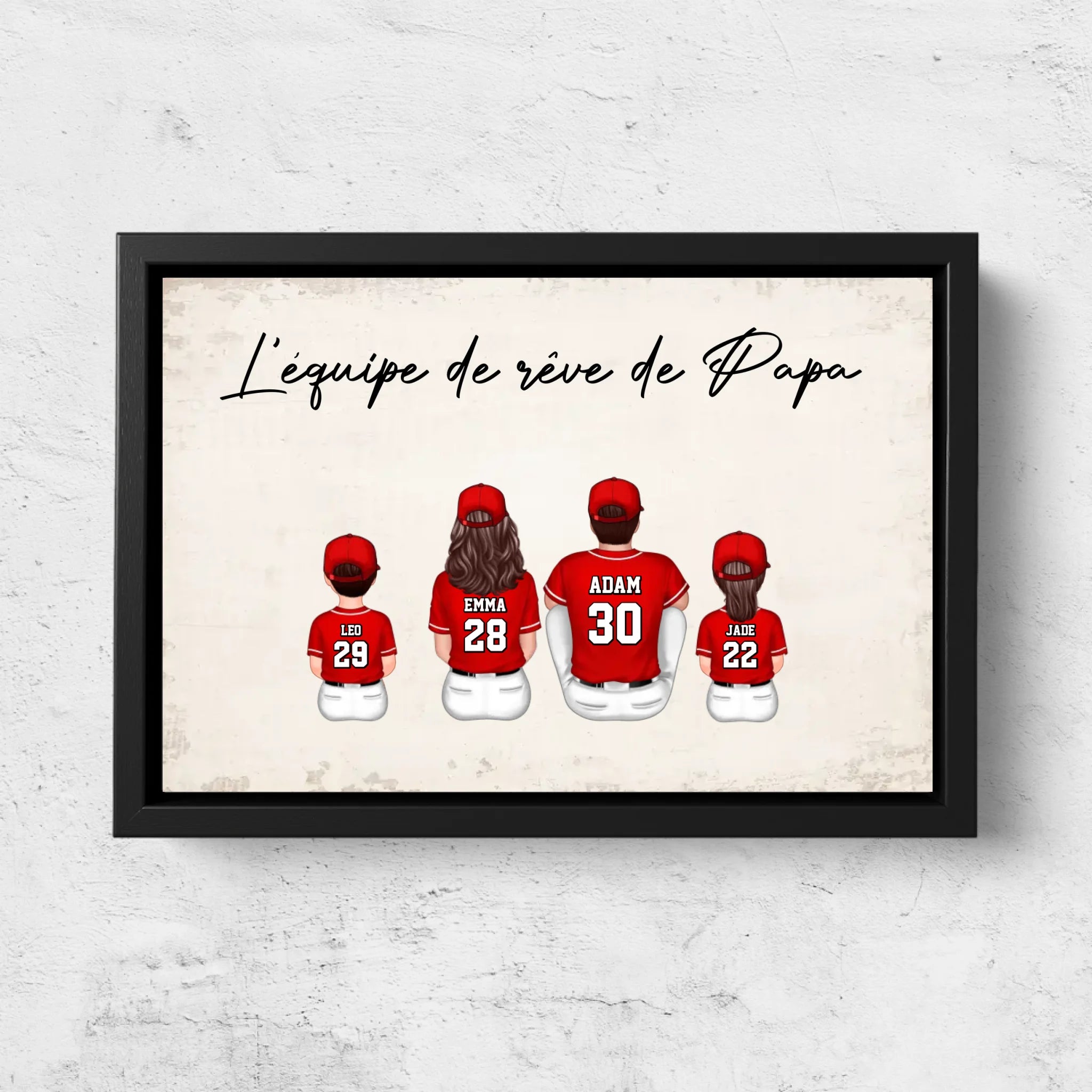 Toile personnalisée "L'équipe de rêve de Papa - Baseball"