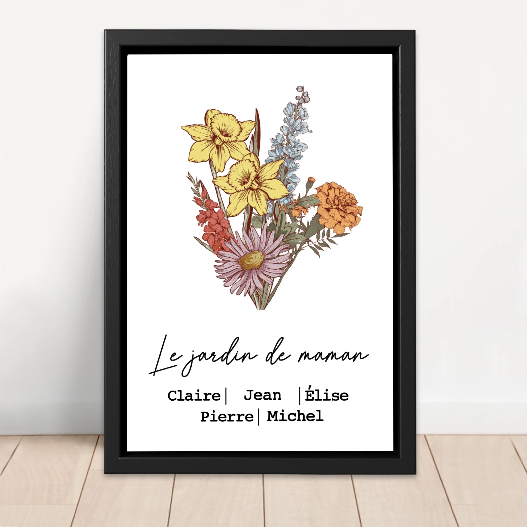 Toile personnalisée "Bouquet de fleurs de naissance"
