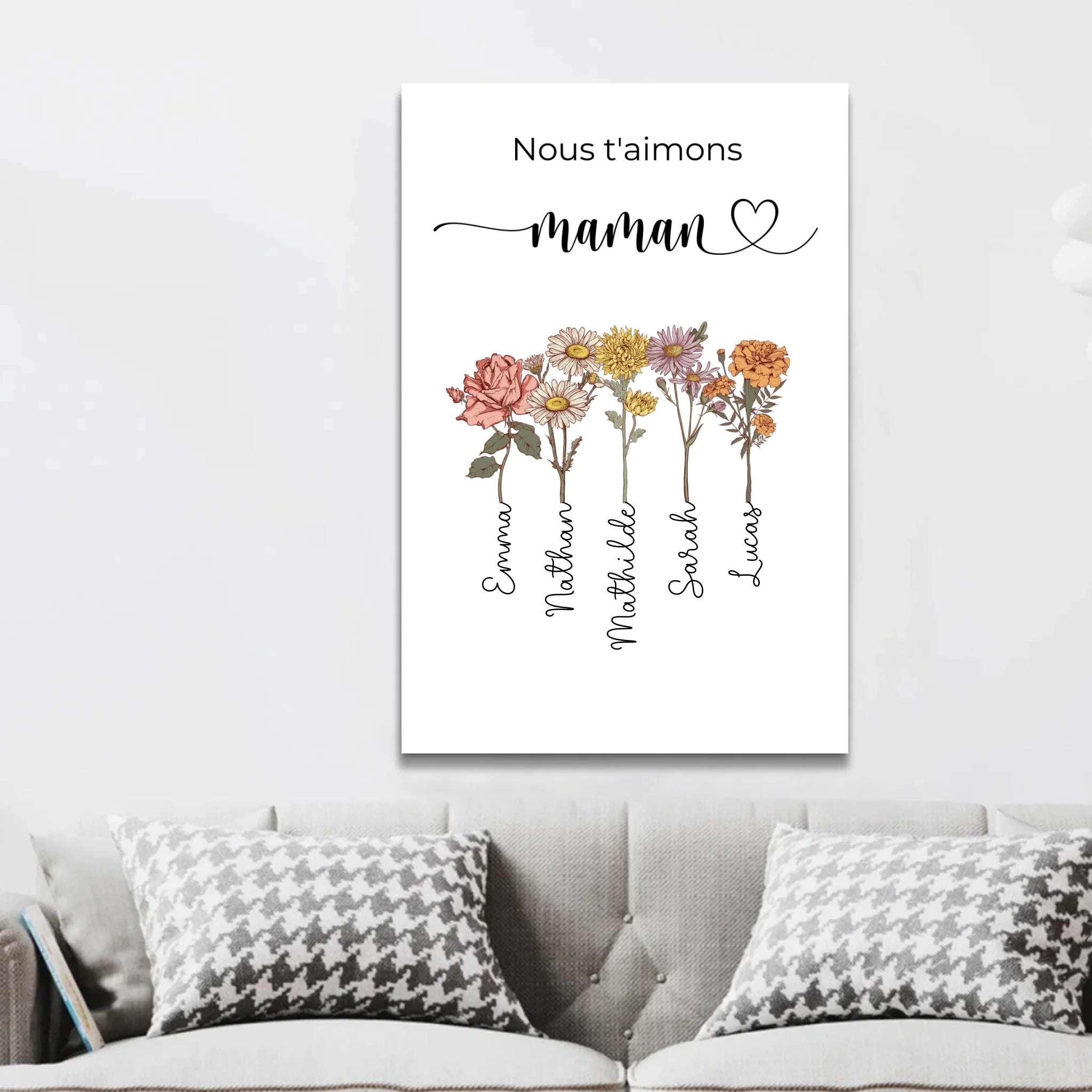 Toile personnalisée "Des fleurs pour maman - Nous t'aimons"