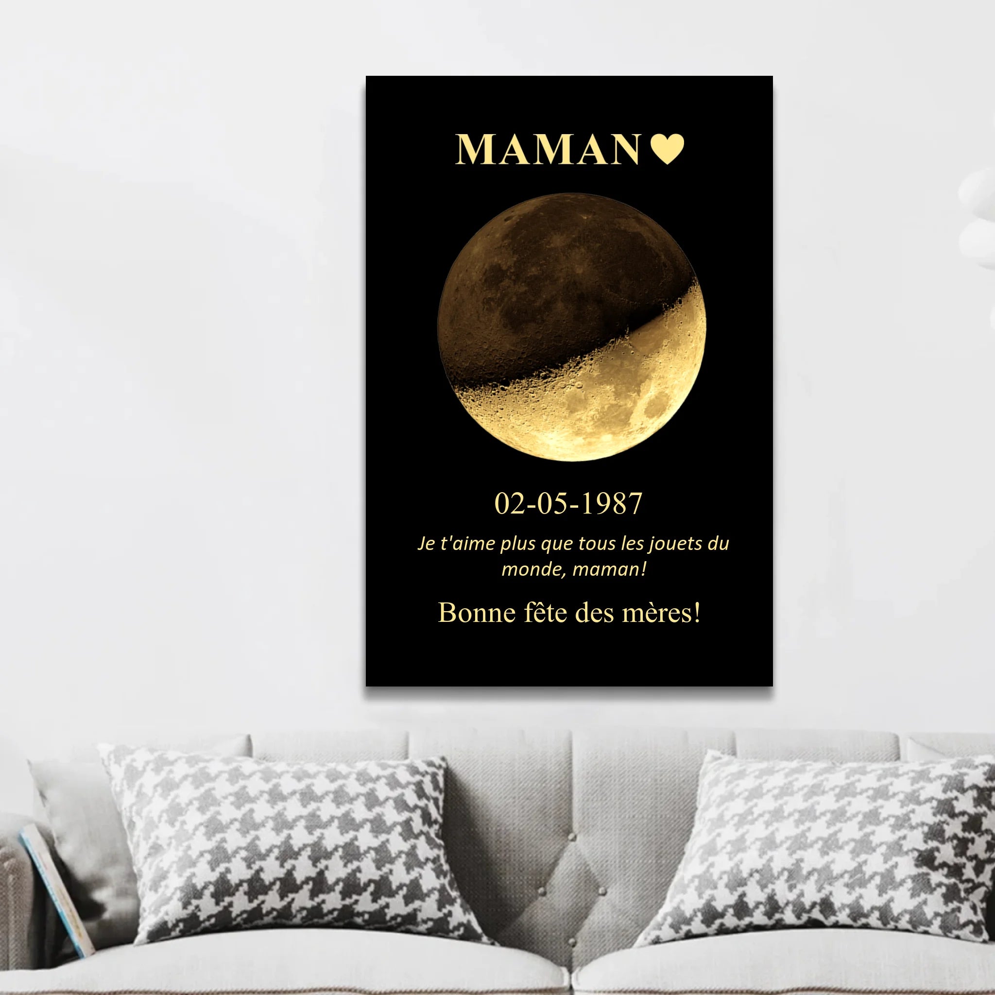 Toile personnalisée "Les phases de la lune pour maman et papa"