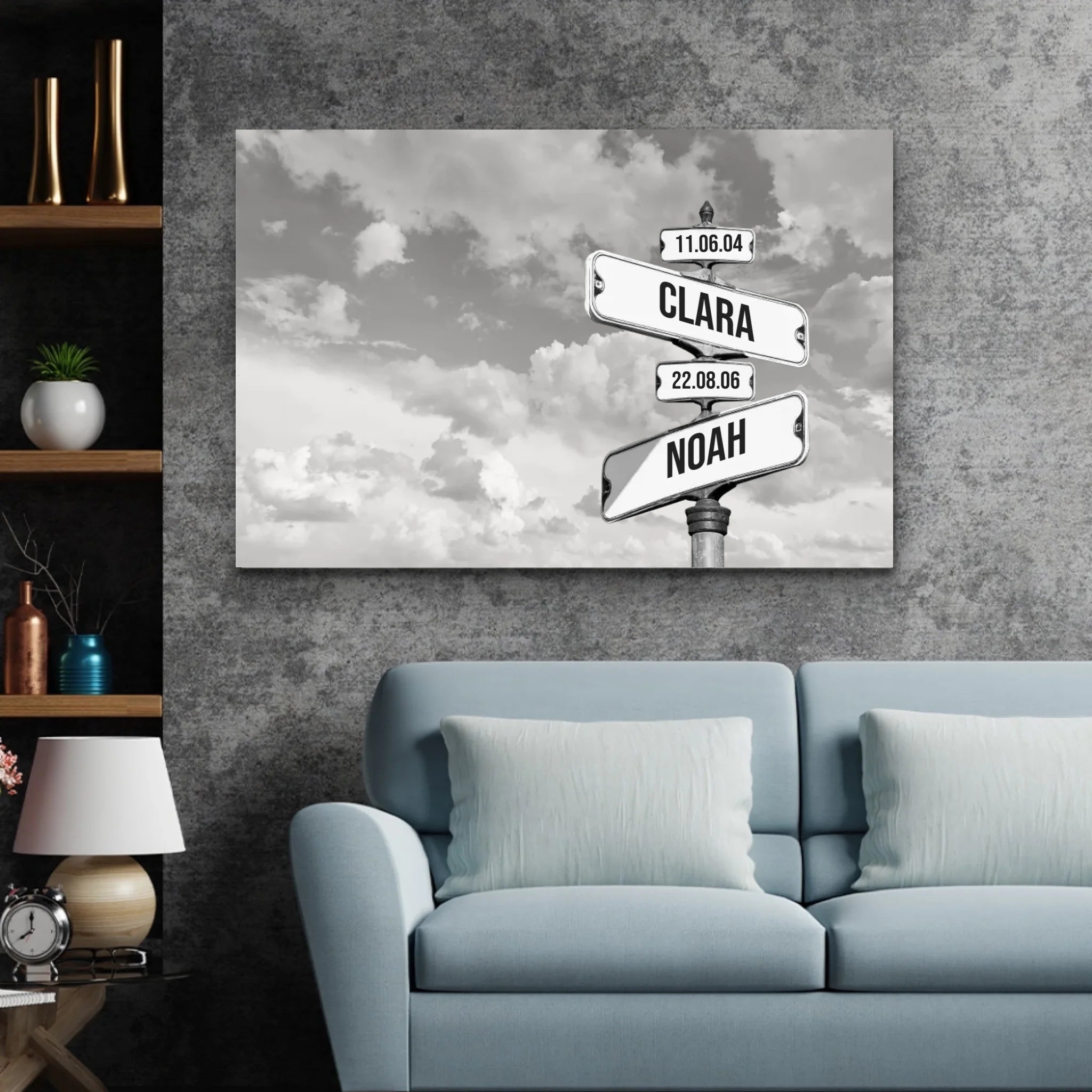 Toile personnalisée “Plaque de rue vintage avec date de naissance des enfants - Horizontale”