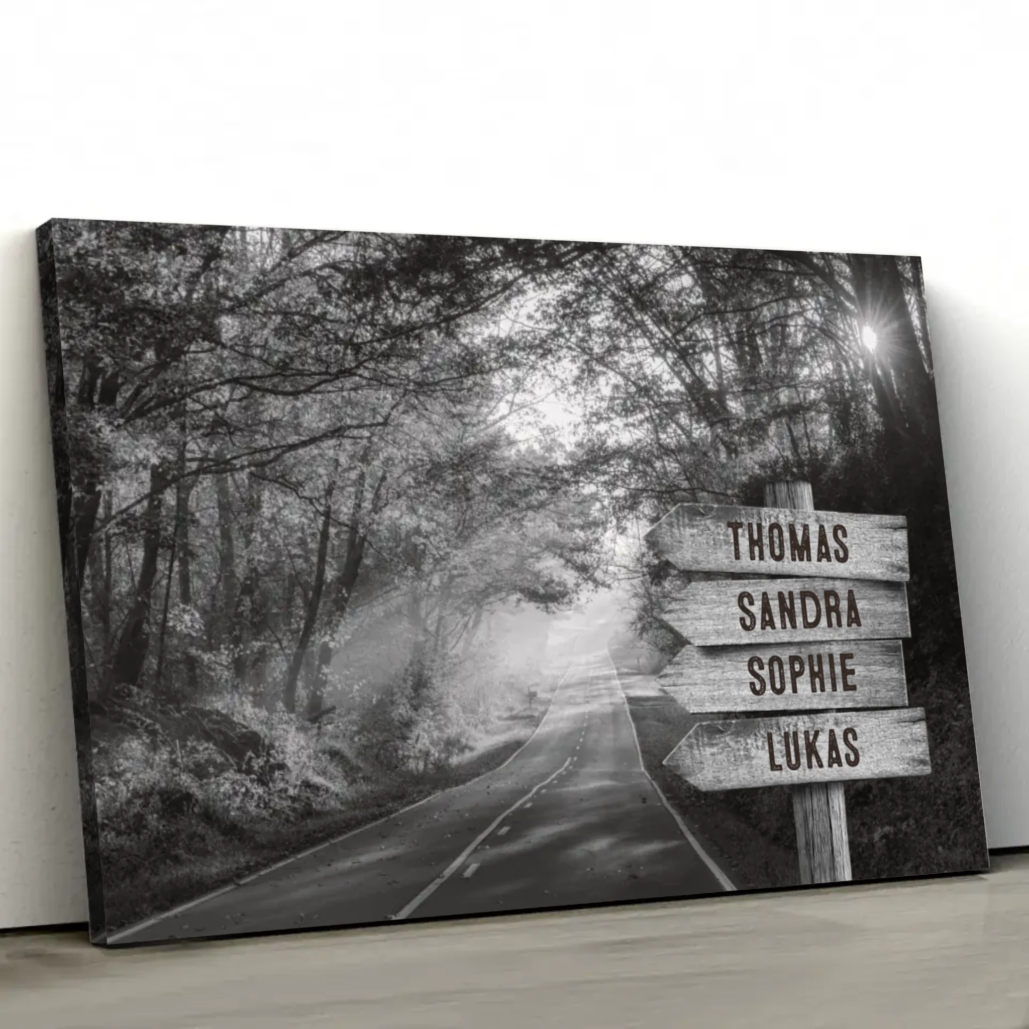 Toile personnalisée "Panneau indicateur en lisière de forêt"