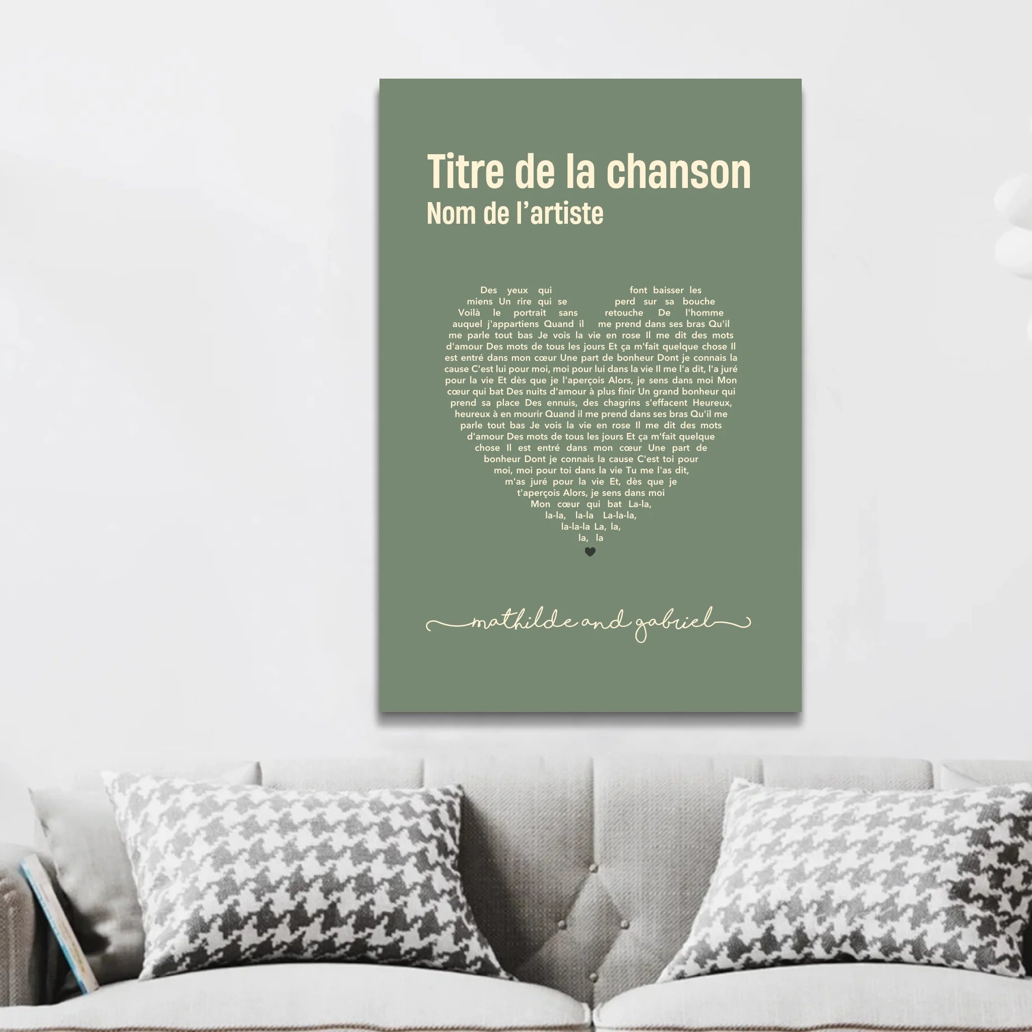 Toile personnalisée – Paroles de chanson en forme de cœur