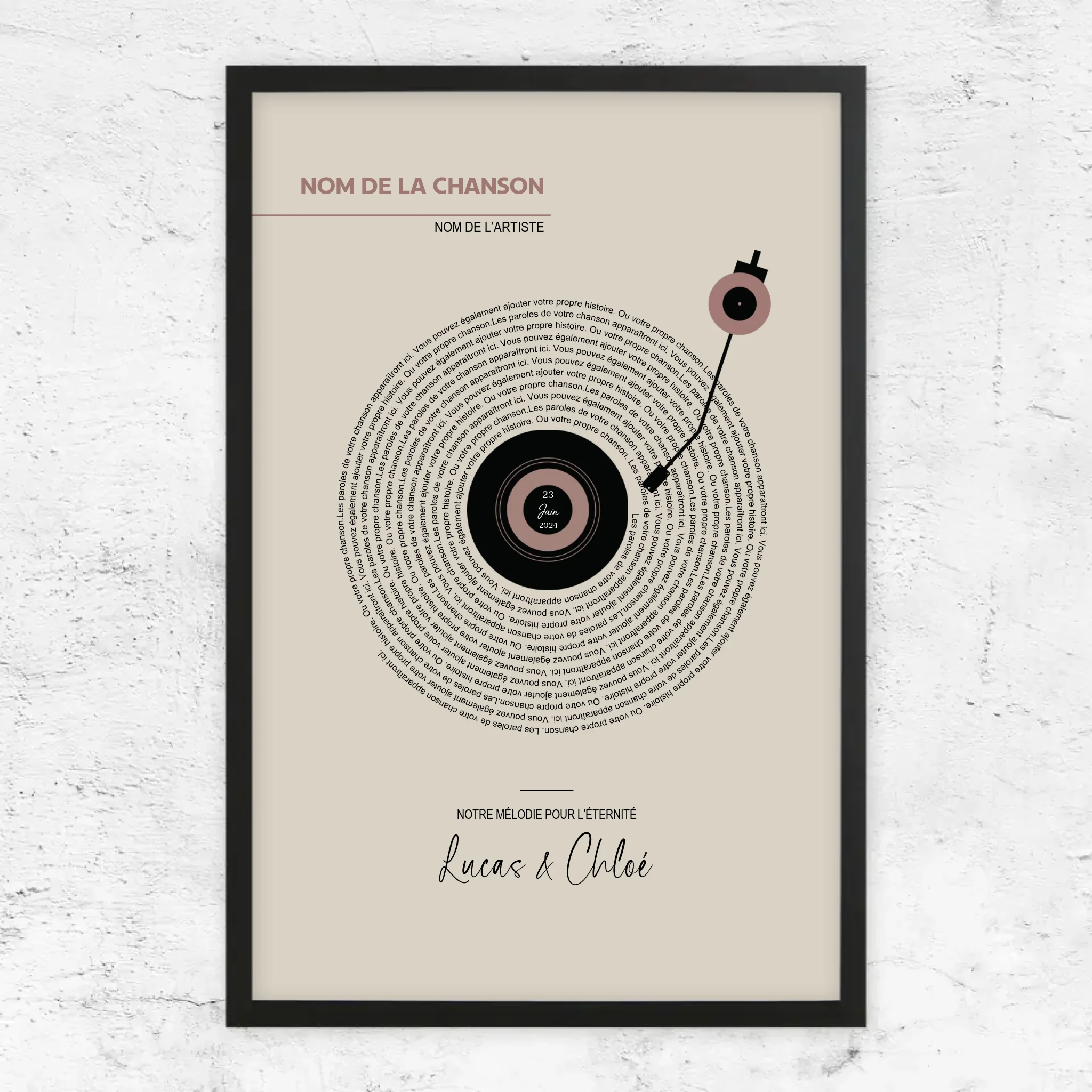 Poster personnalisé – Paroles de chansons vinyle rétro