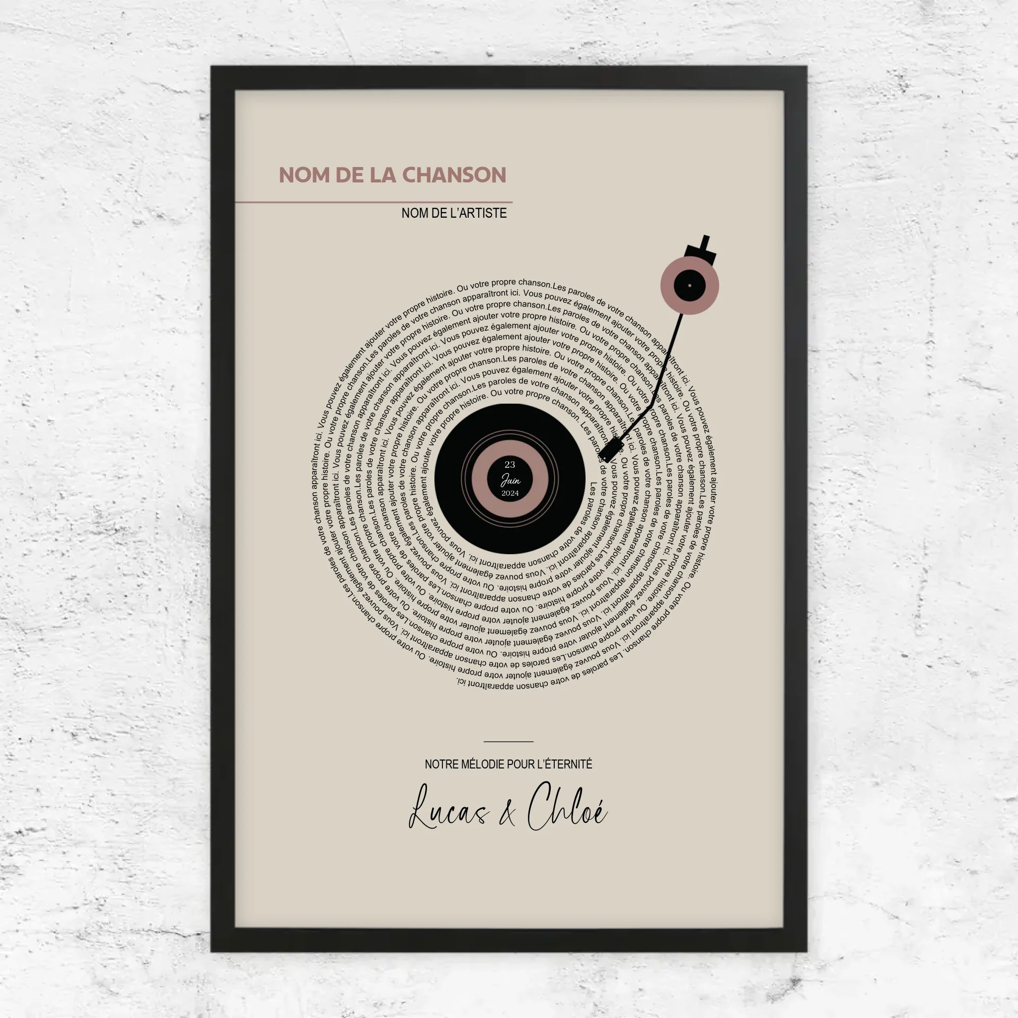 Poster personnalisé – Paroles de chansons vinyle rétro