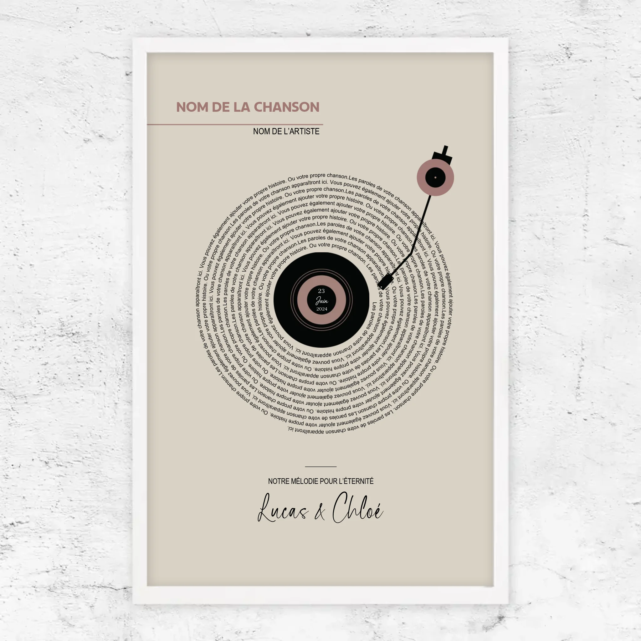 Poster personnalisé – Paroles de chansons vinyle rétro