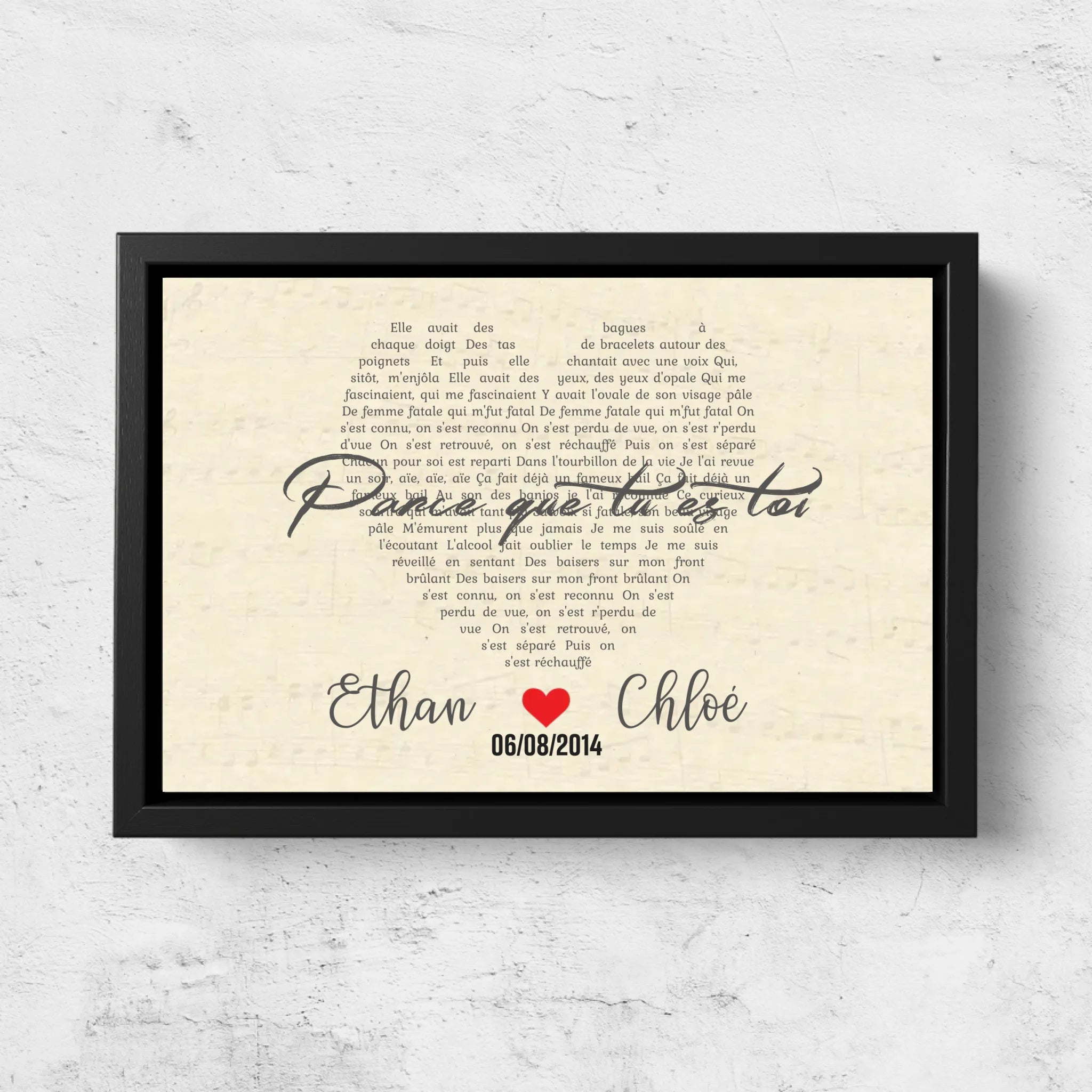 Toile personnalisée – Chanson personnalisée en forme de cœur