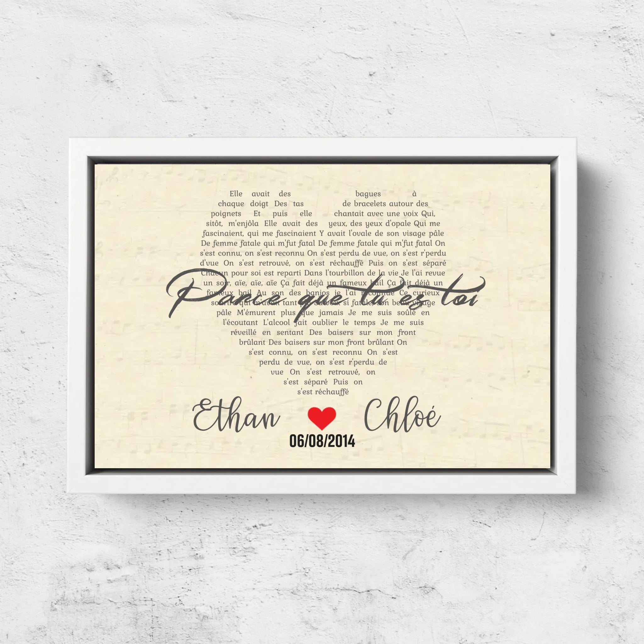 Toile personnalisée – Chanson personnalisée en forme de cœur