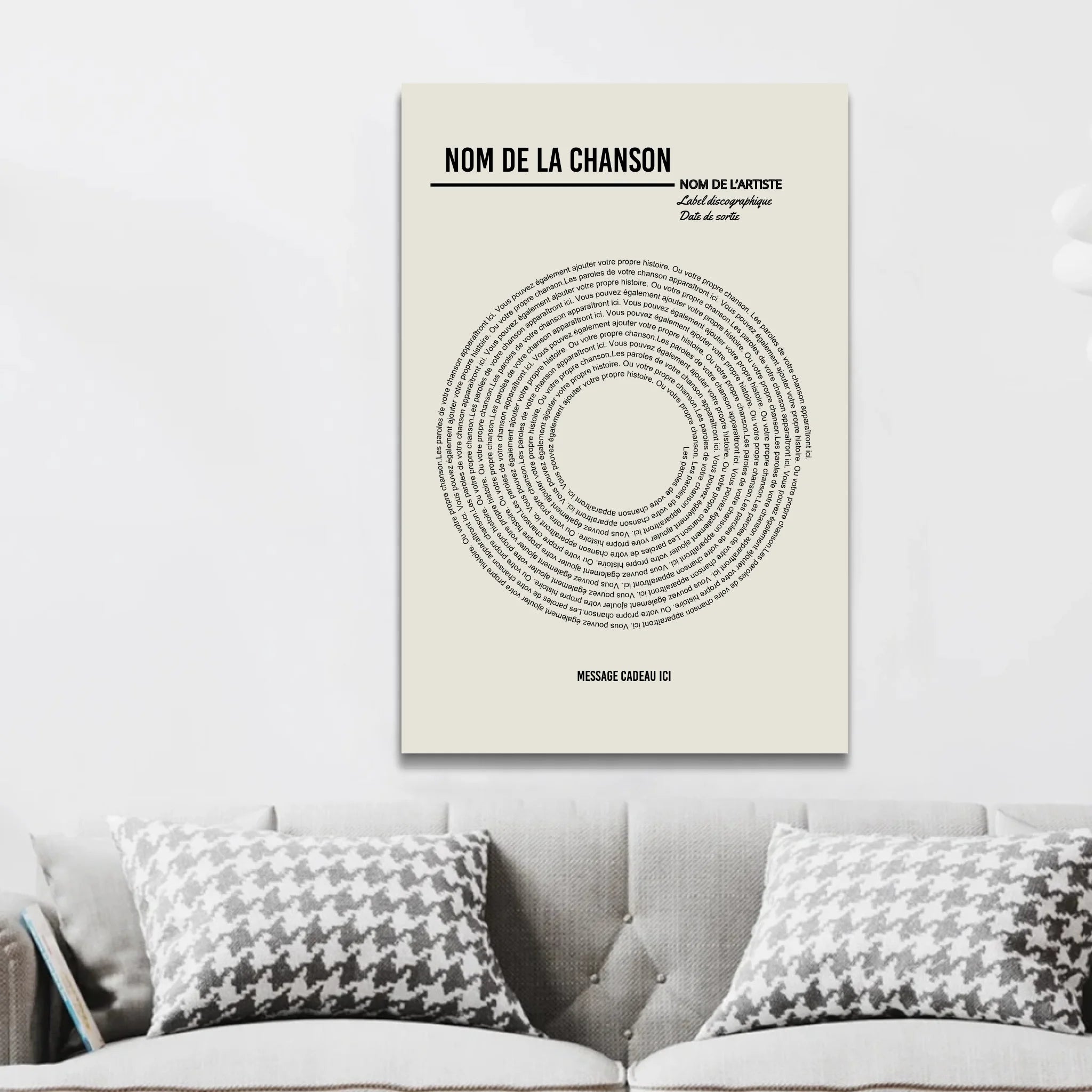 Toile personnalisée – Affiche vinyle personnalisée avec paroles