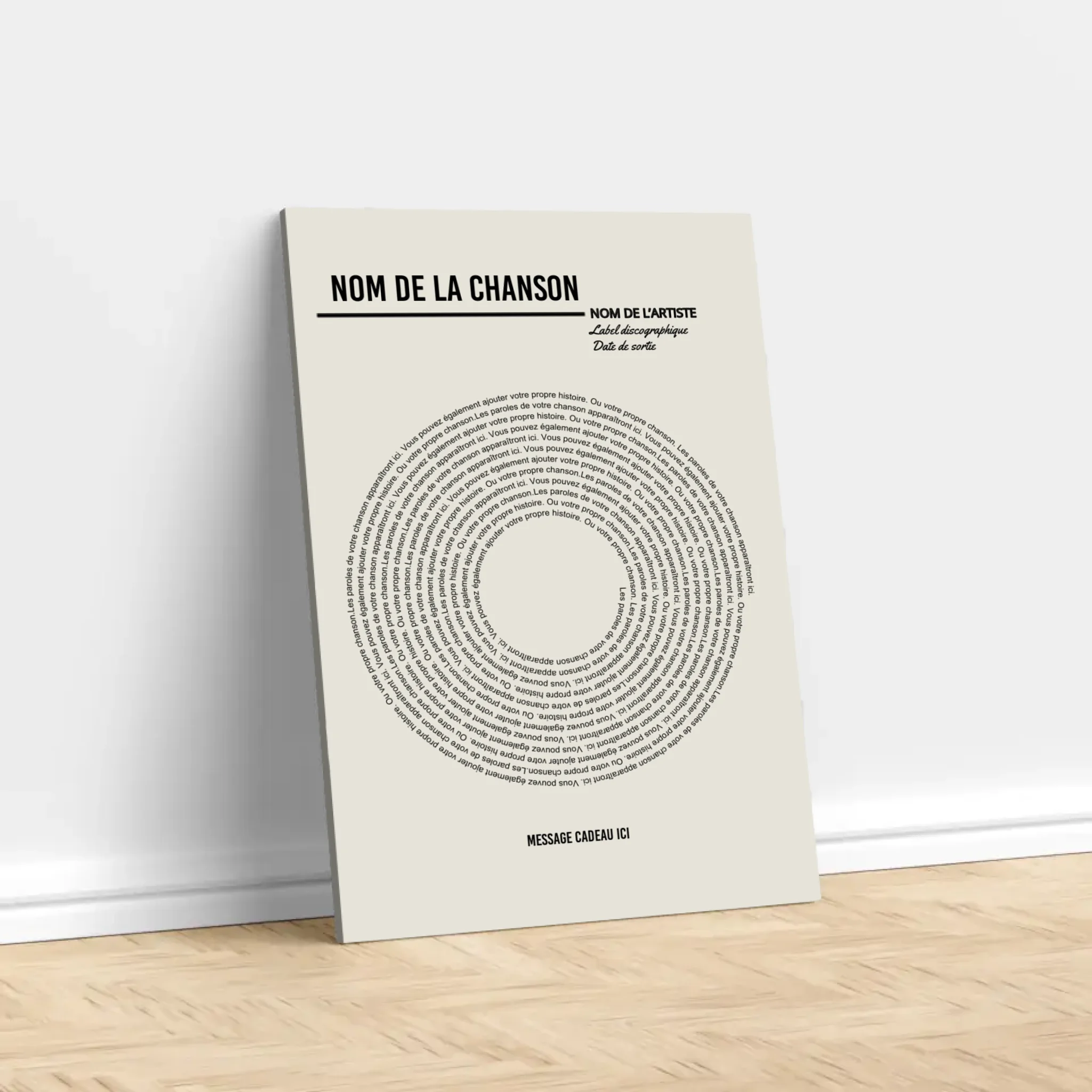 Toile personnalisée – Affiche vinyle personnalisée avec paroles